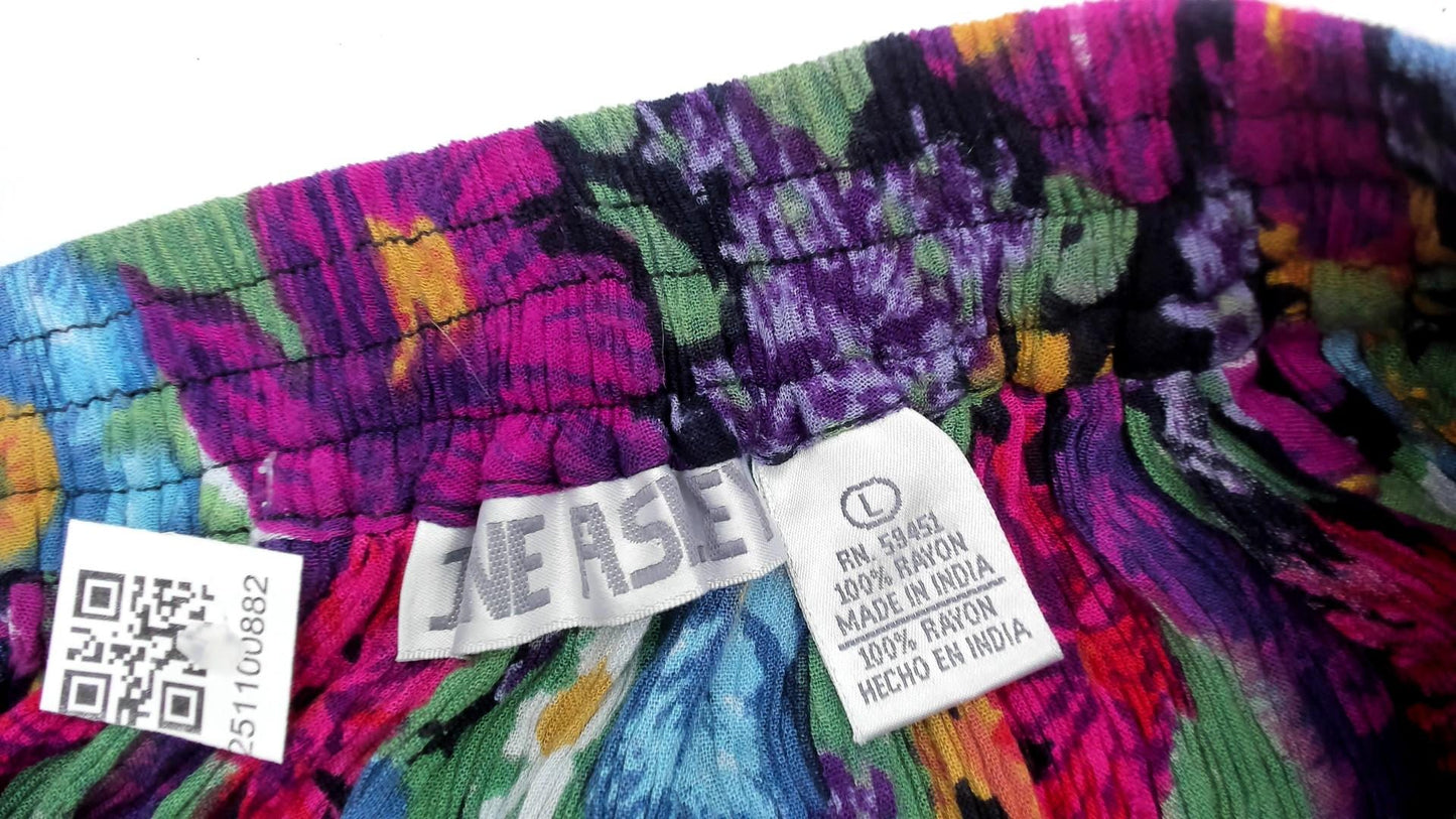 90s Jane Ashley Floral Maxi Skirt Purple Multicolor Gathered Large L