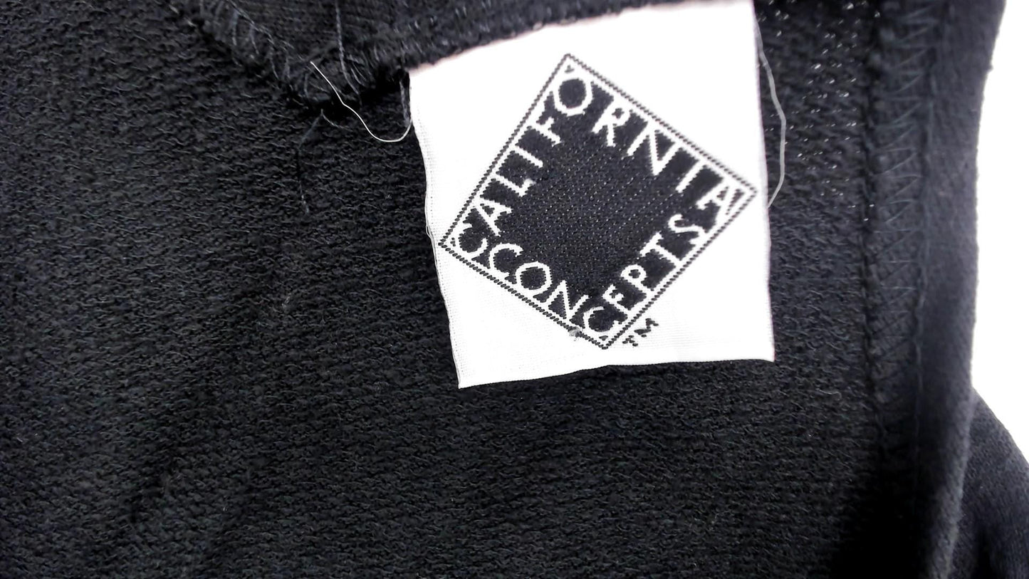 90s California Concepts Black Maxi Dress Stick Figure Embroidery Square Neck Medium Large