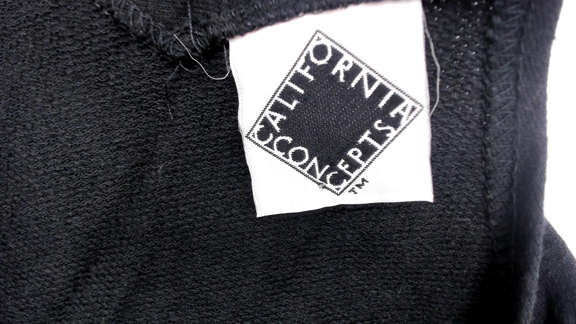 90s California Concepts Black Maxi Dress Stick Figure Embroidery Square Neck Medium Large