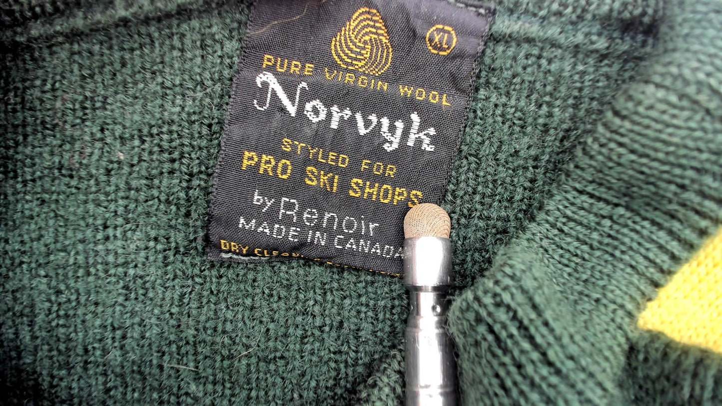 70s Norvyk by Renoir Wool Sweater Forest Green Striped Sleeves Large