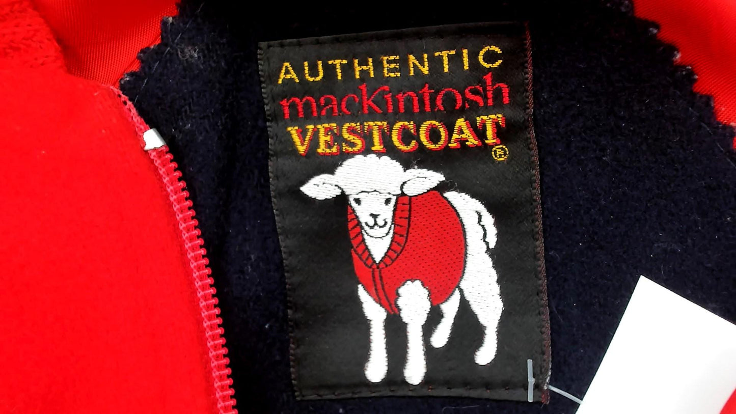 70s Mackintosh Wool Hooded Toggle Coat Navy Red Colour Block Medium