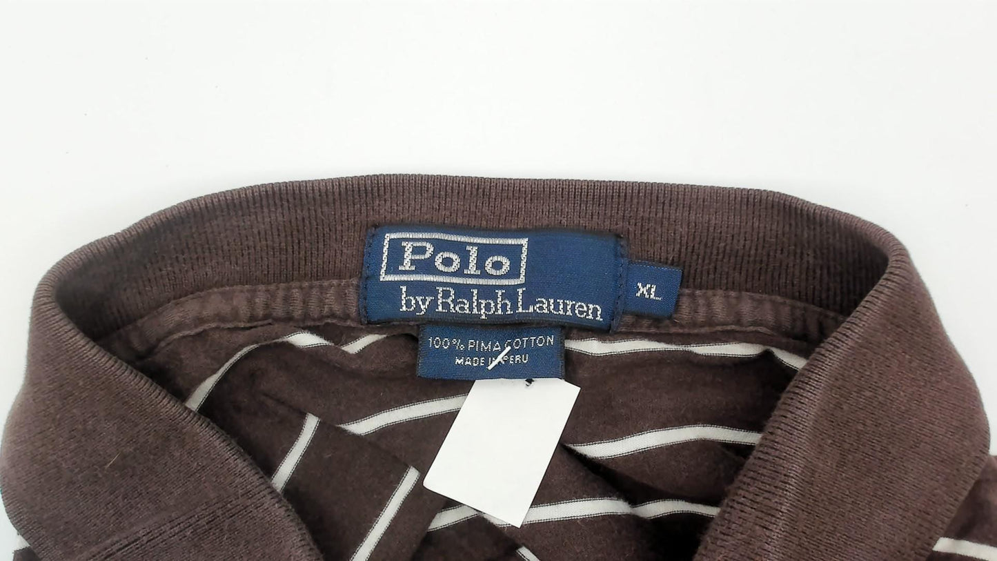 90s Polo Ralph Lauren Striped Polo Shirt Brown White Cotton Extra Large XL