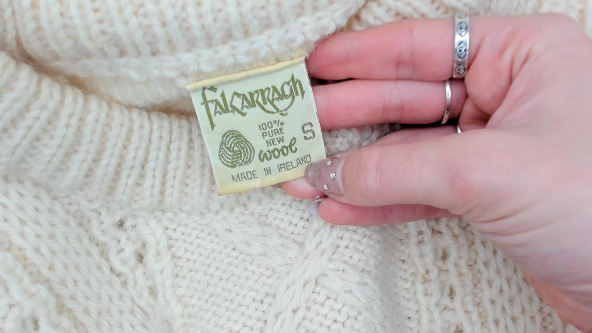 80s Falcarragh Cable Knit Wool Sweater Cream Aran Fisherman Small