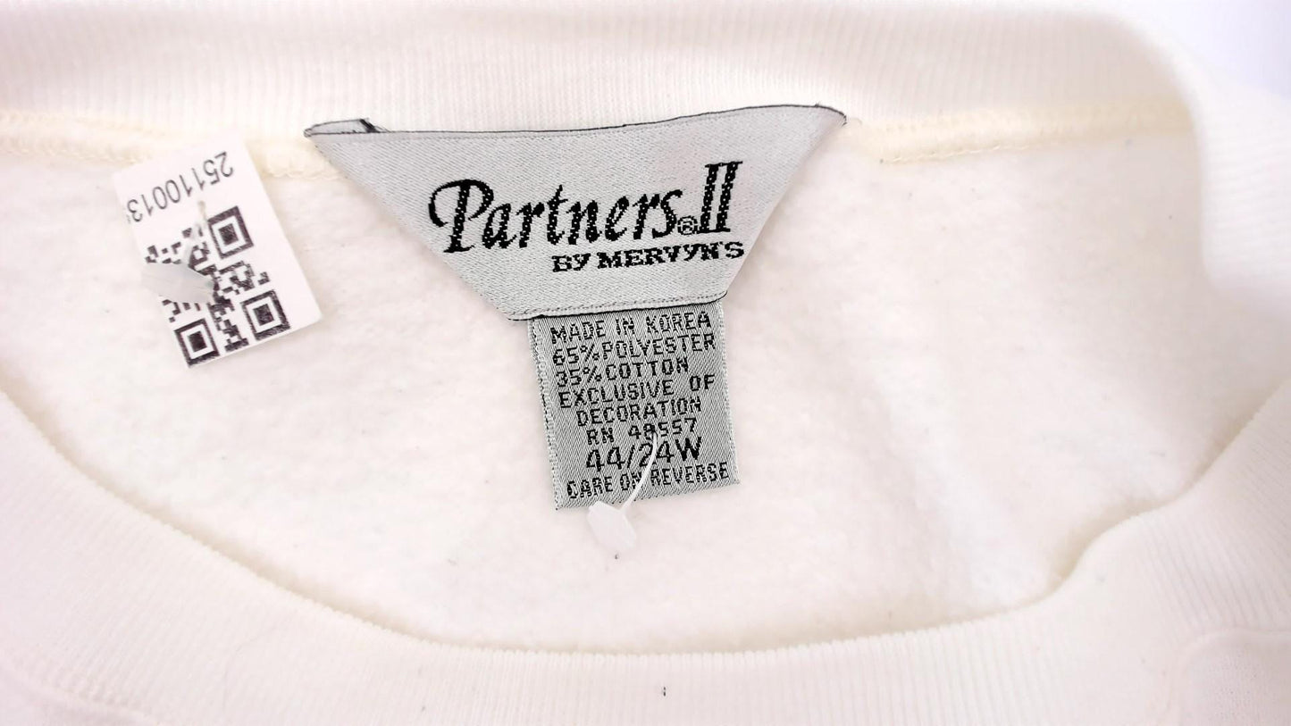 90s Partners II Heart Sweatshirt White Multicolour Appliqué Crewneck Extra Large XXL