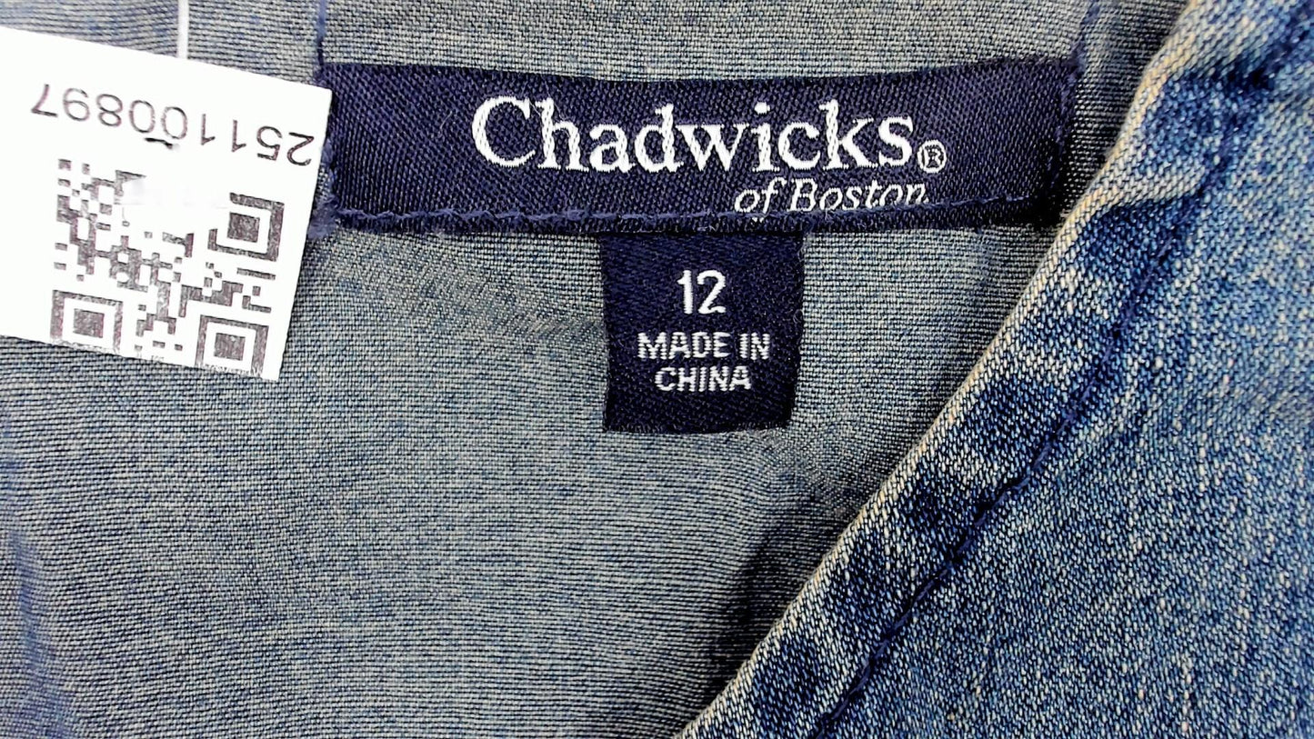 Y2K Chadwicks Denim Shift Dress Blue Scoop Neck Knee Length Large