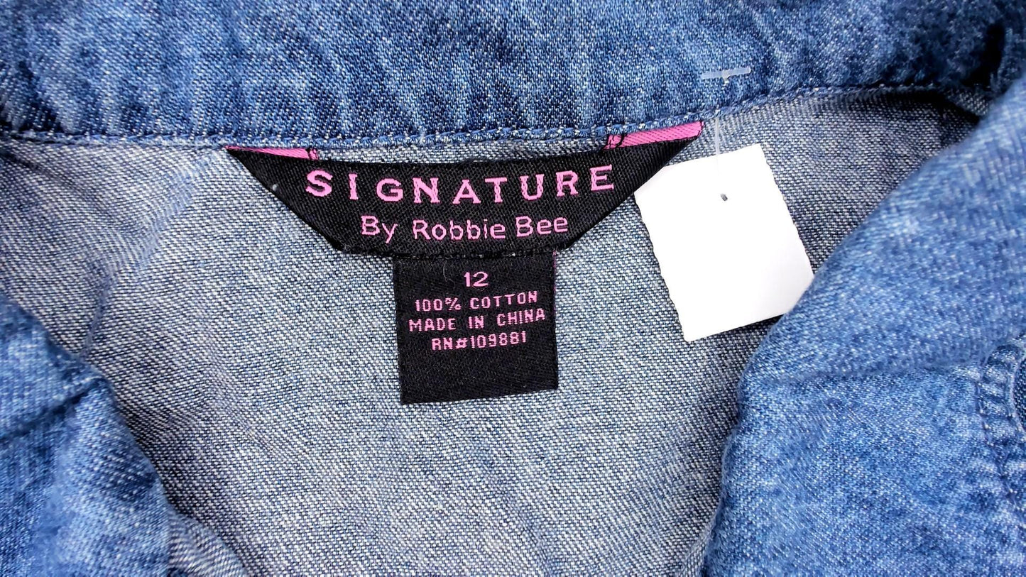 Y2K Denim Midi Dress Blue Chambray Sleeveless Collared Tie Waist Large L