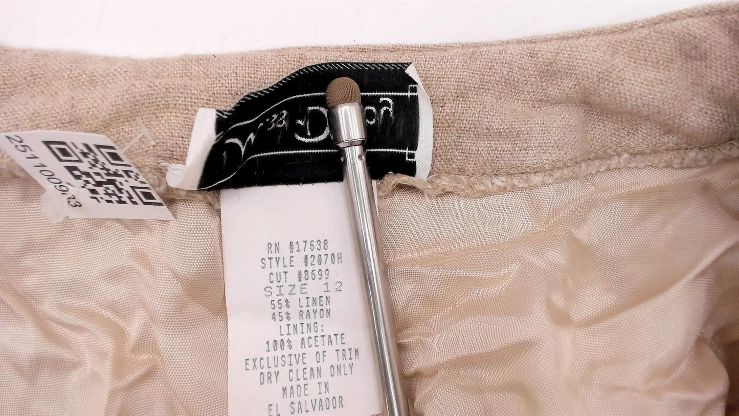 90s Miss Dorby Beige Linen Midi Dress Embroidered Sequin V-Neck Medium
