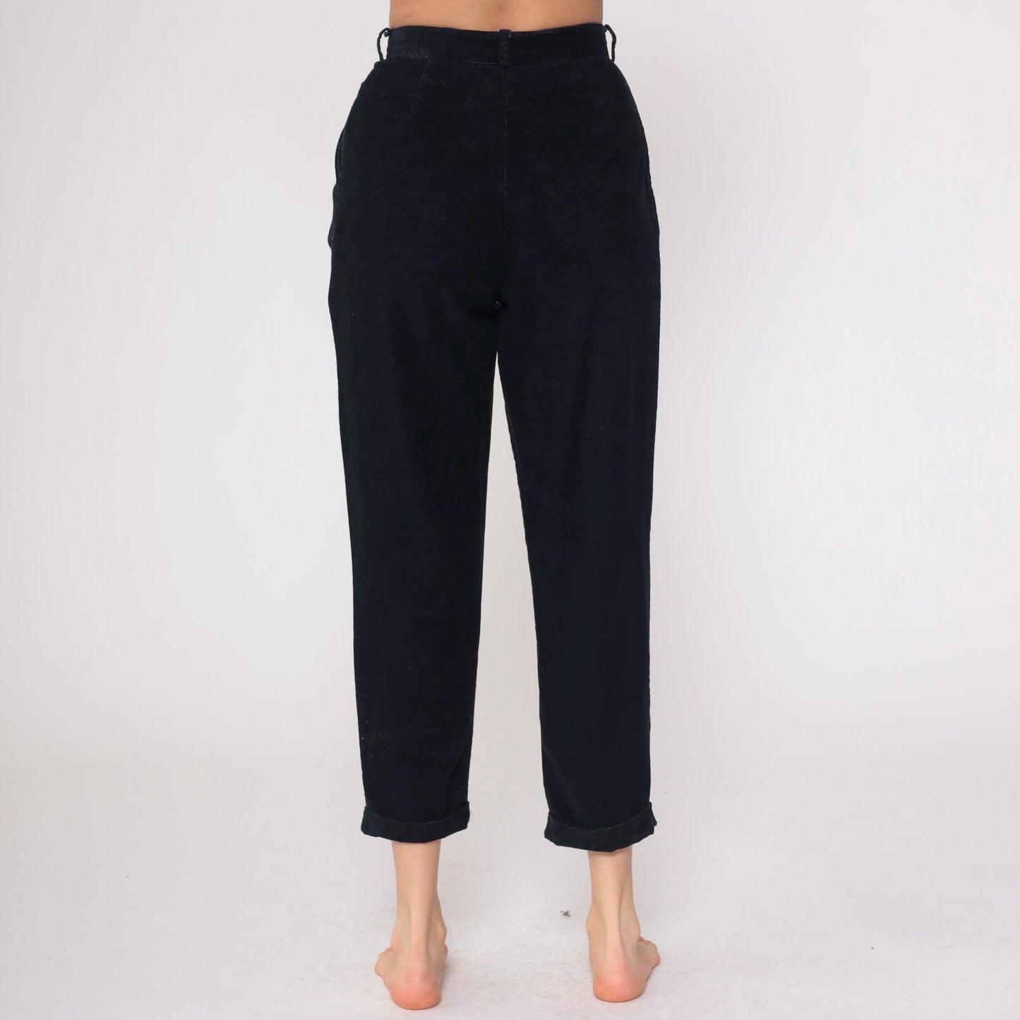 80s Michael Tracy Black Cotton High-Waisted Tapered Pants Small