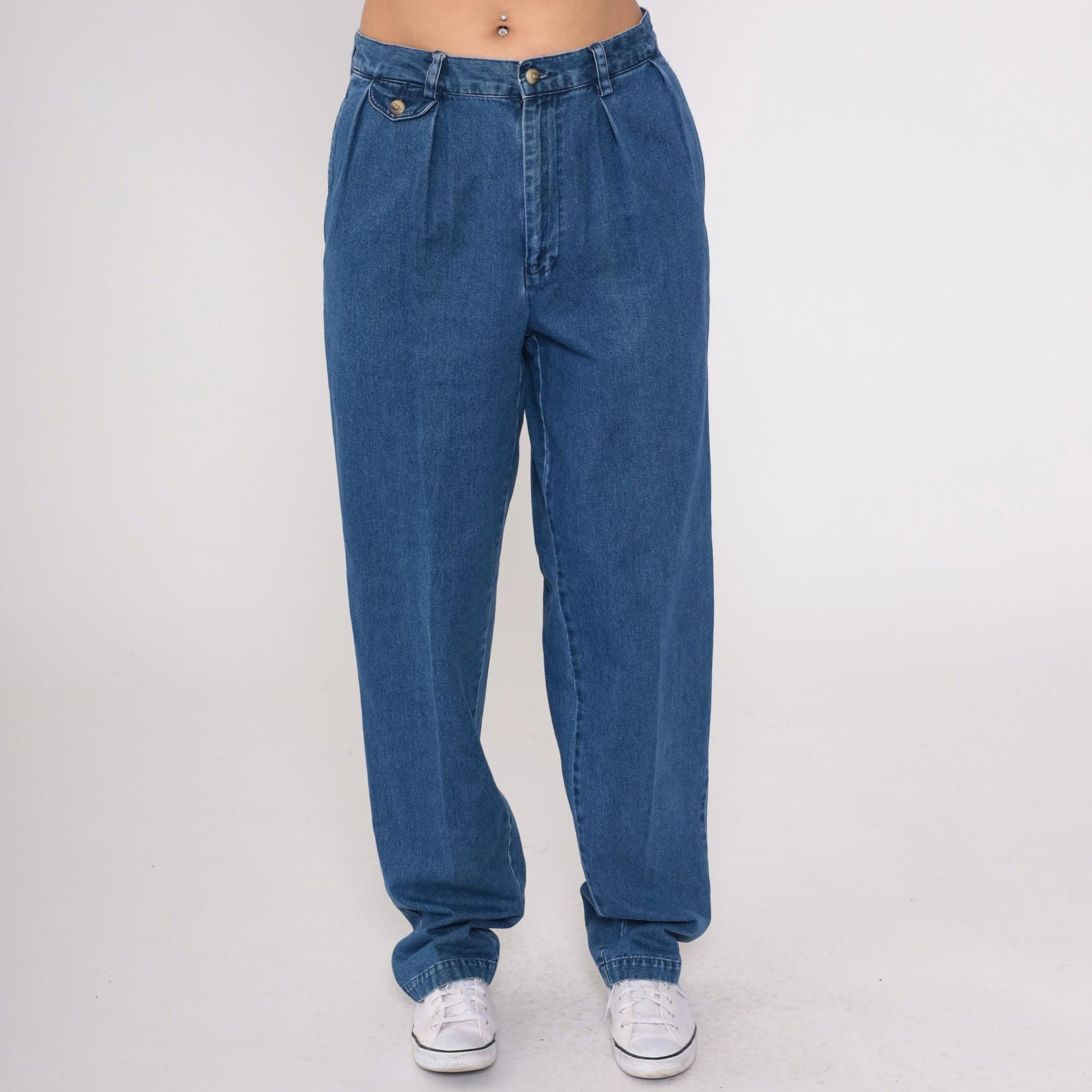 90s Nautica High Waisted Pleated Denim Jeans Blue Tapered Cuff Large