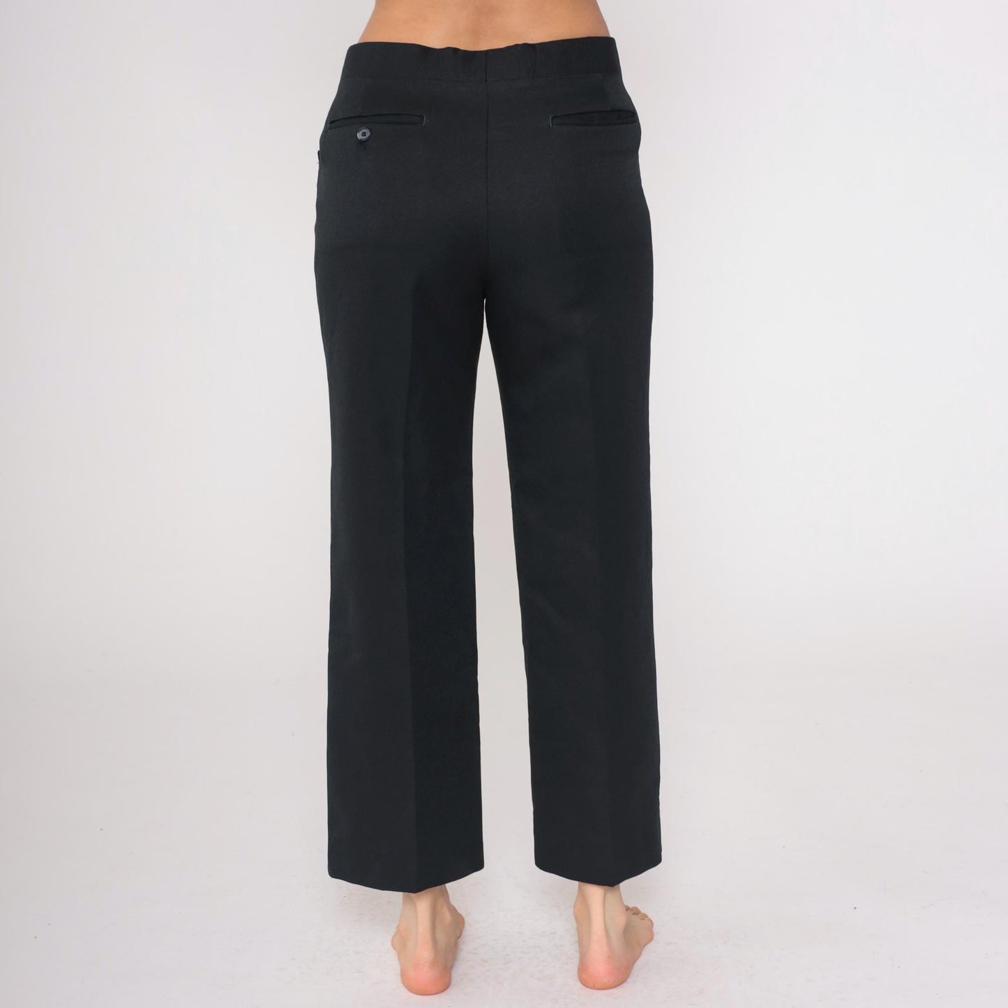 70s Black Expand-O-Matic High Waist Straight Leg Trousers Cropped Medium