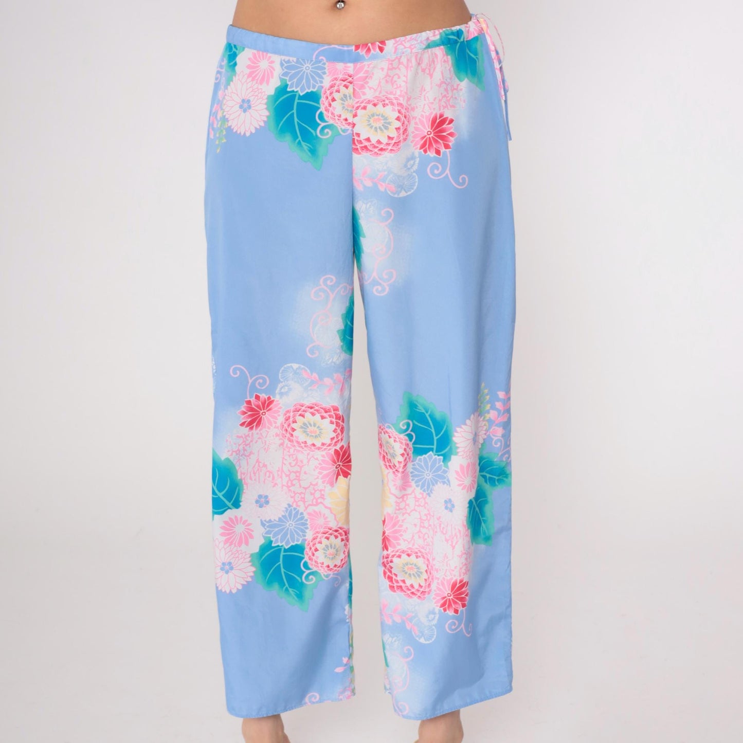 Y2K Natori Floral Pajama Pants Periwinkle Cropped Medium M