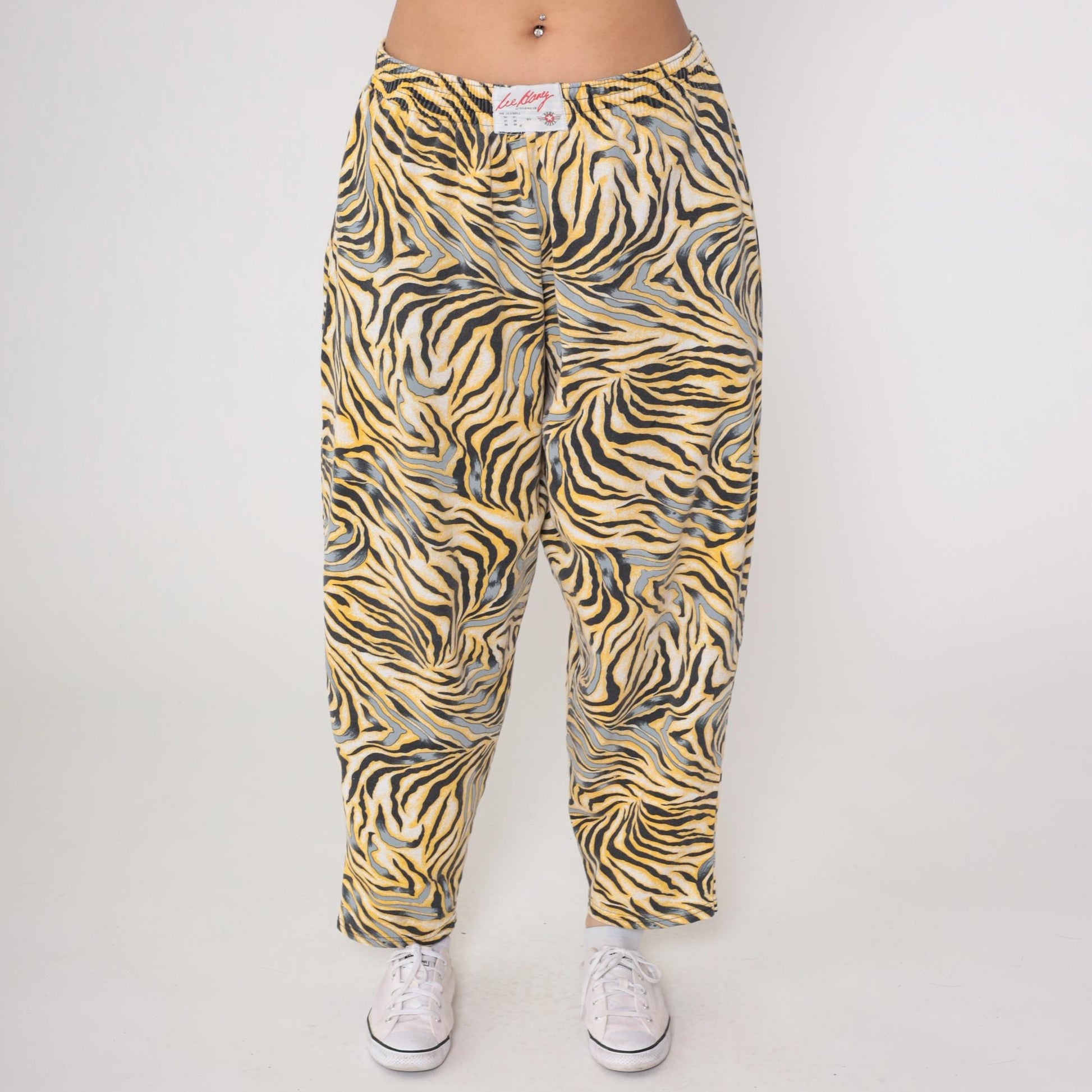 90s Body Bizz Abstract Tiger Print Pants Yellow Gold Black Large L