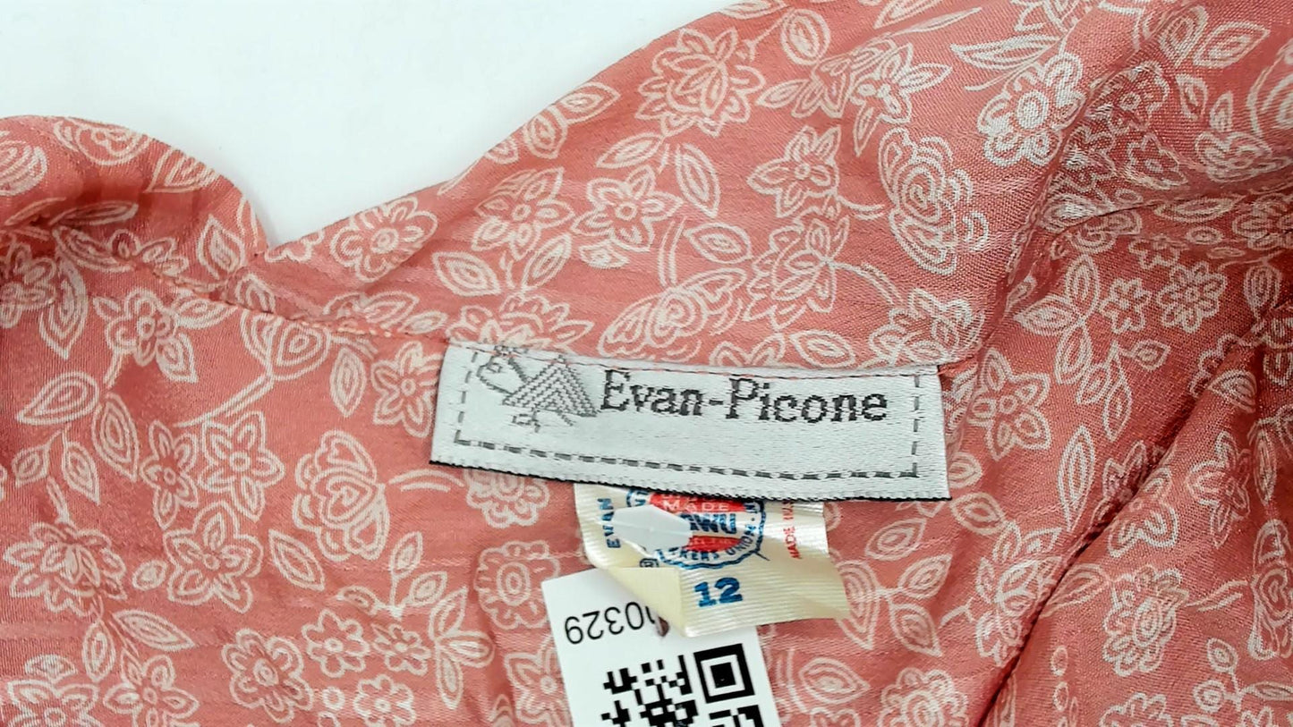 80s Evan Picone Pink Floral Bow Blouse Long Sleeve Medium M