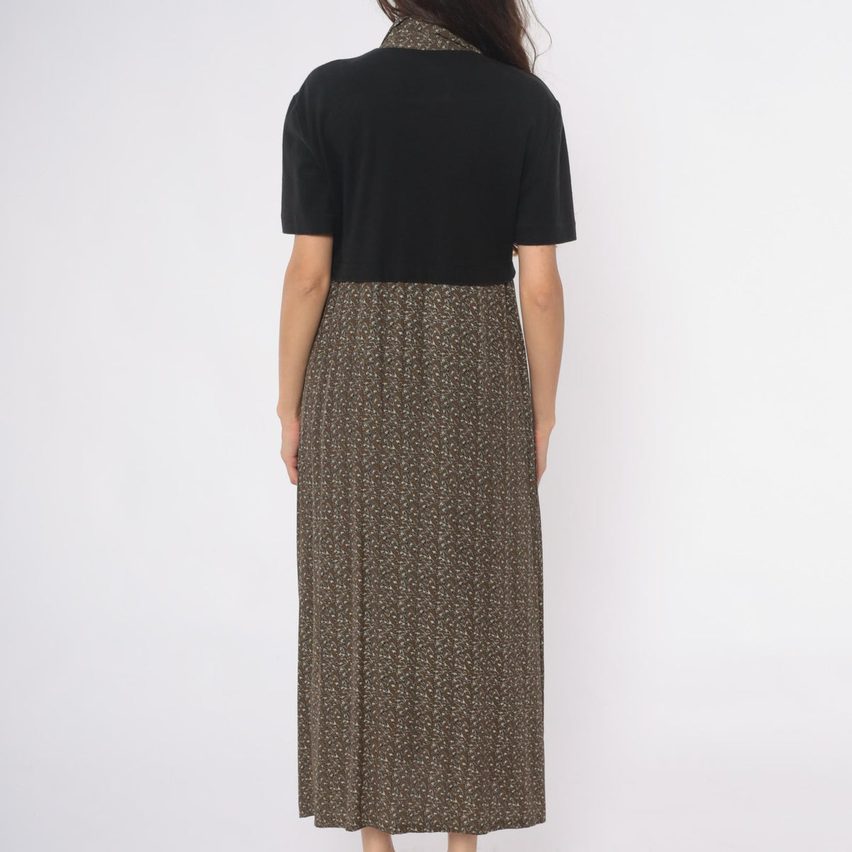 90s Karin Stevens Maxi Dress Button Front Floral Color Block Large L