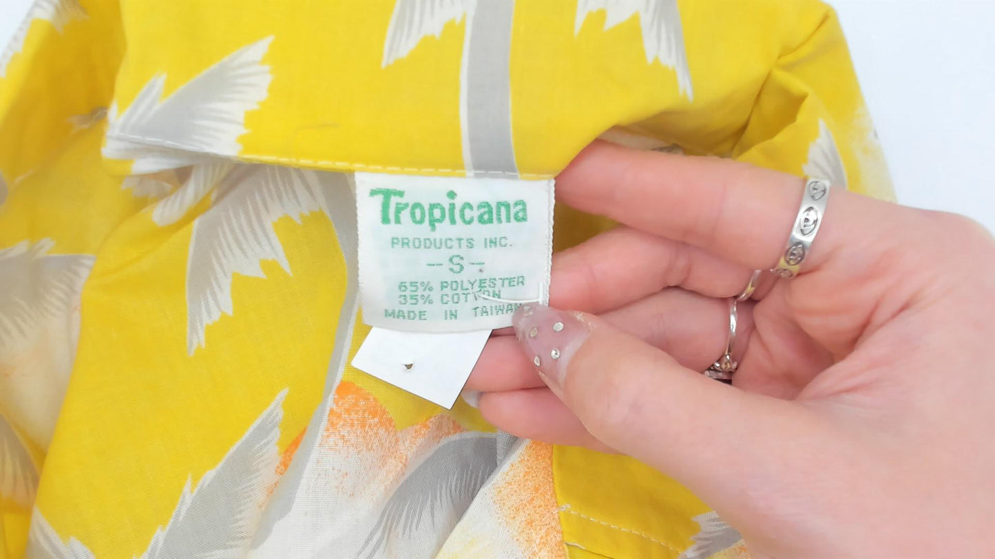 80s Tropicana Hawaiian Shirt Yellow Palm Tree Orange White Small