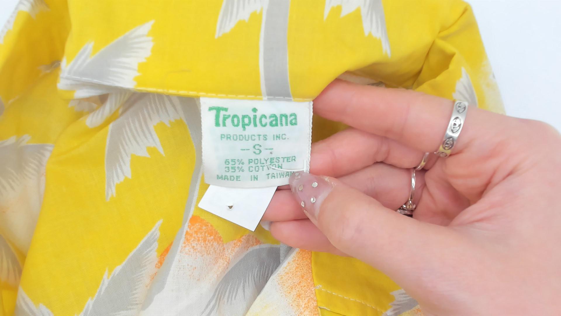 80s Tropicana Hawaiian Shirt Yellow Palm Tree Orange White Small