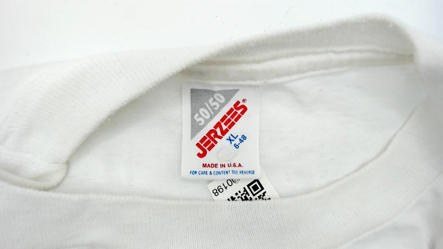 90s Jerzees Follow Thru Basketball Graphic Tee White Cartoon Dunk Extra Large XL