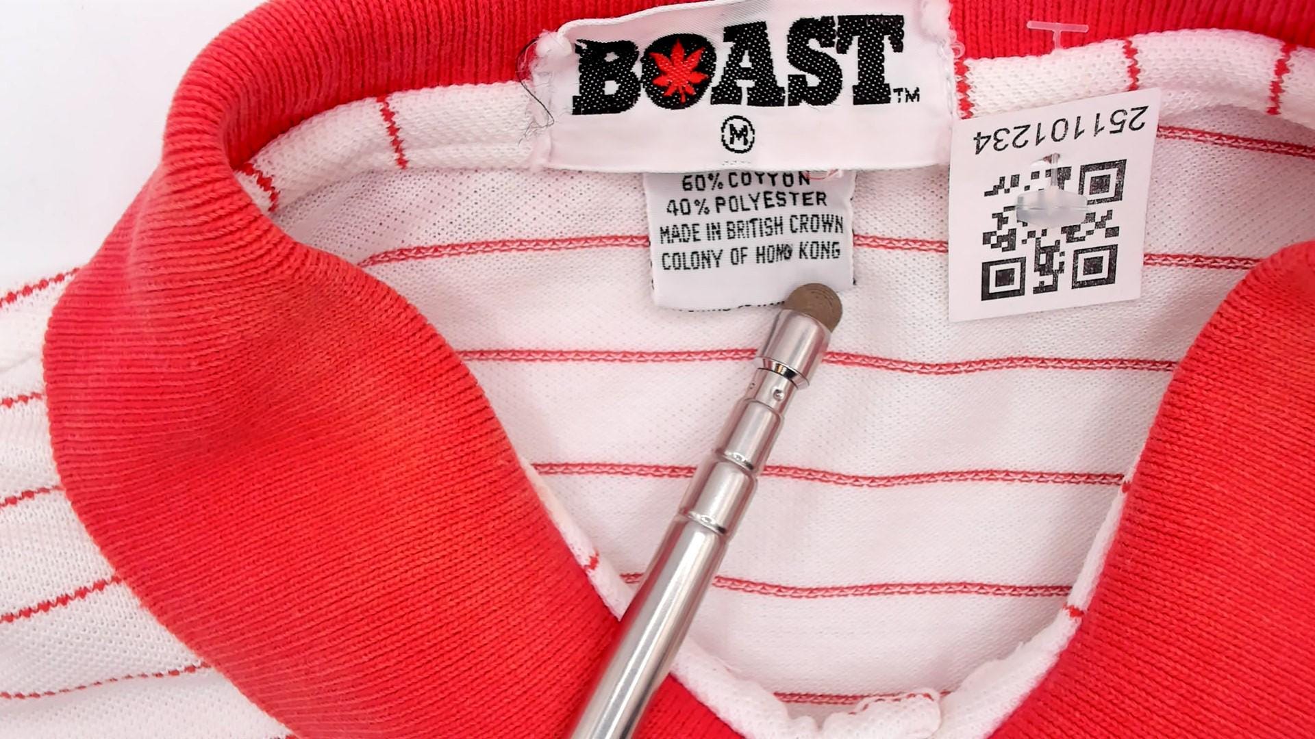 90s Boast Striped Polo Shirt Red White Cannabis Leaf Embroidered Medium