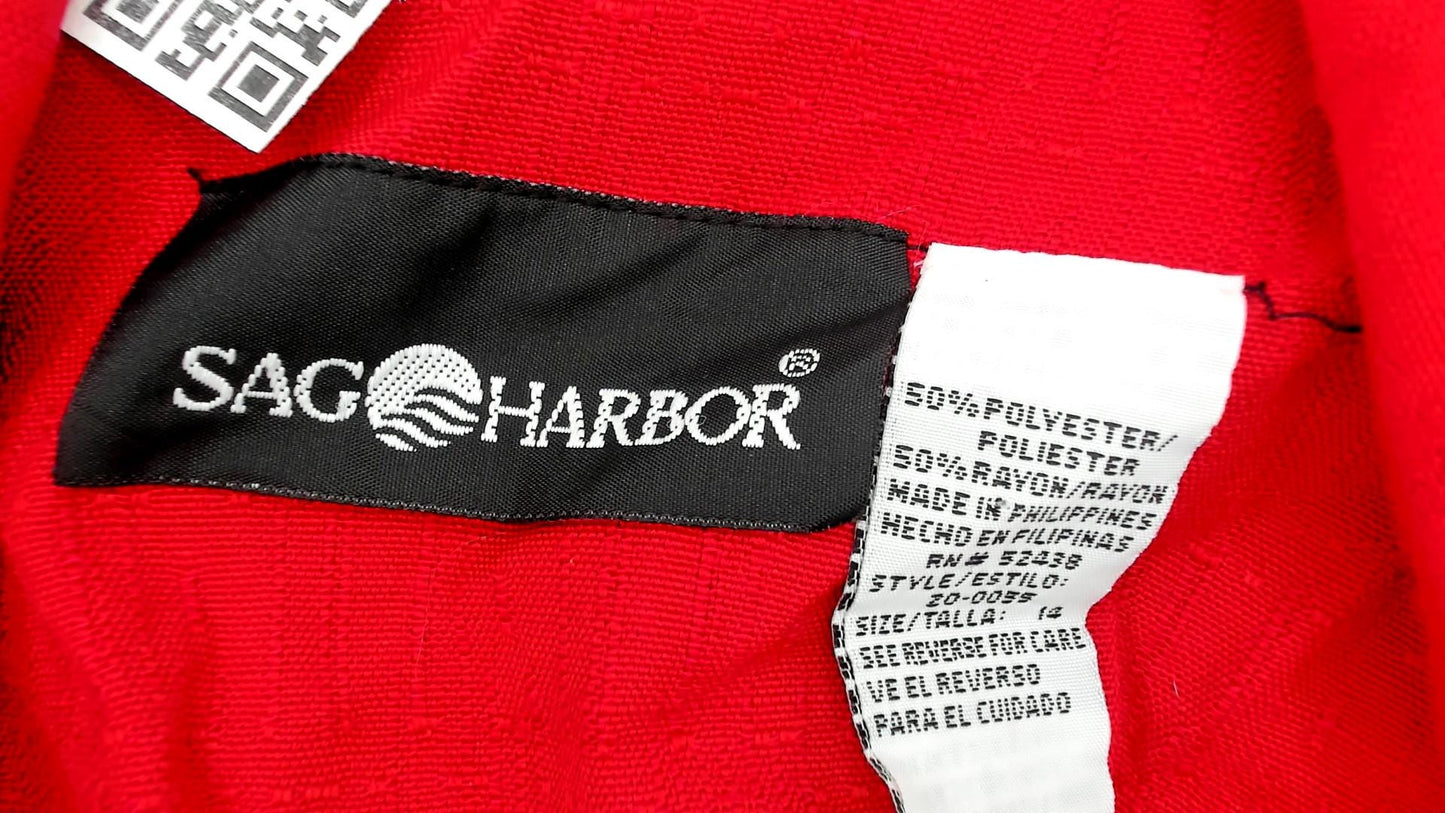 90s Sag Harbor Red Midi Dress Sleeveless Button Front Belted Notched Collar Large