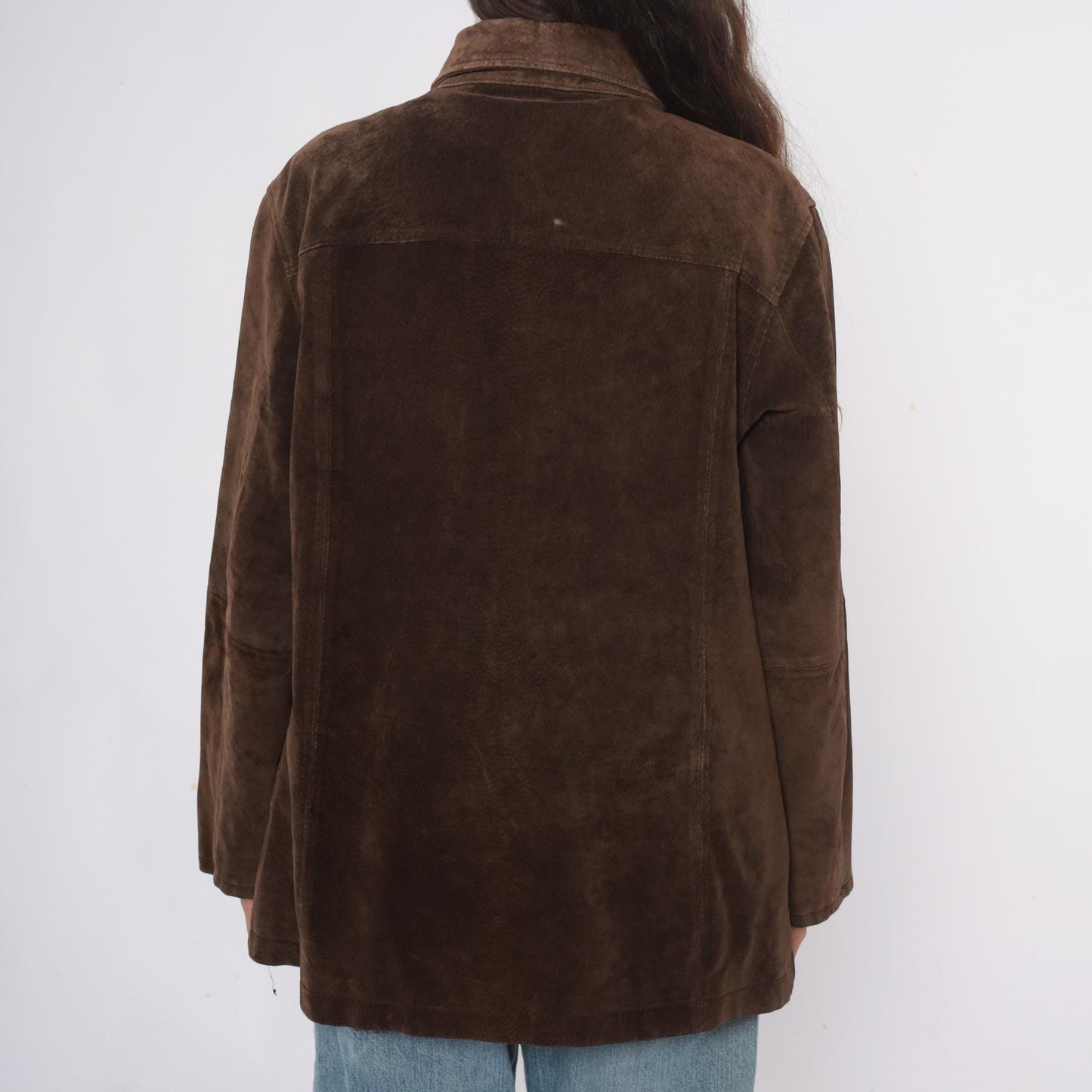 90s Ami Brown Suede Leather Jacket Collared Zip Front Large L