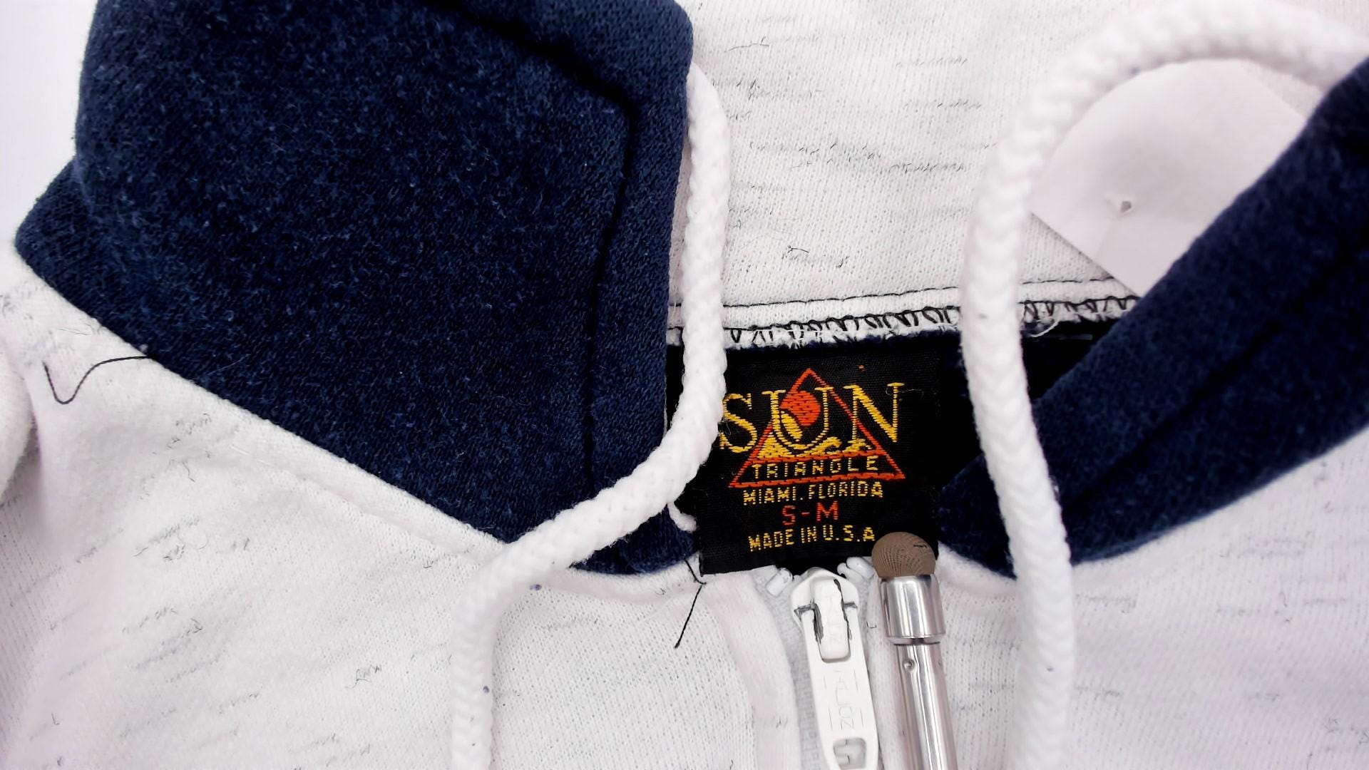 80s Bahamas Zip Hoodie Colorblock Navy Cream Cotton Small Medium