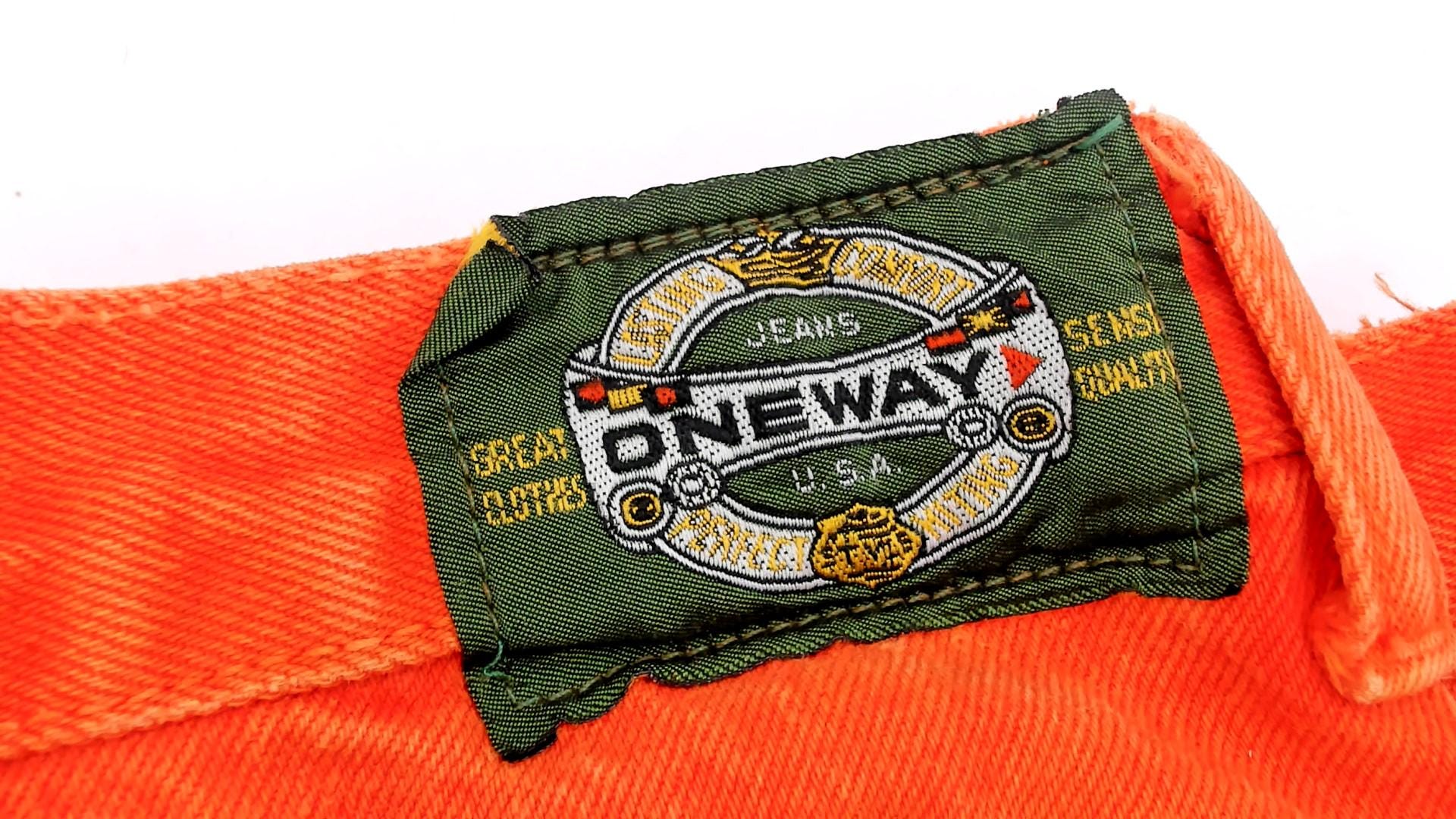 90s One Way Orange Jeans High Waist Straight Leg Cotton Large L