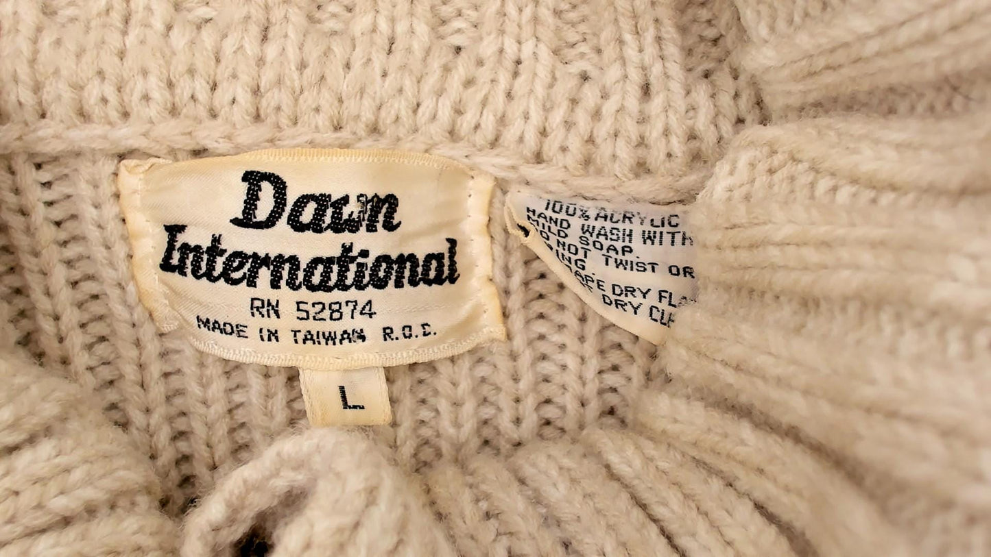 70s Dawn International Cable Knit Cardigan Cream Shawl Collar Duster Small