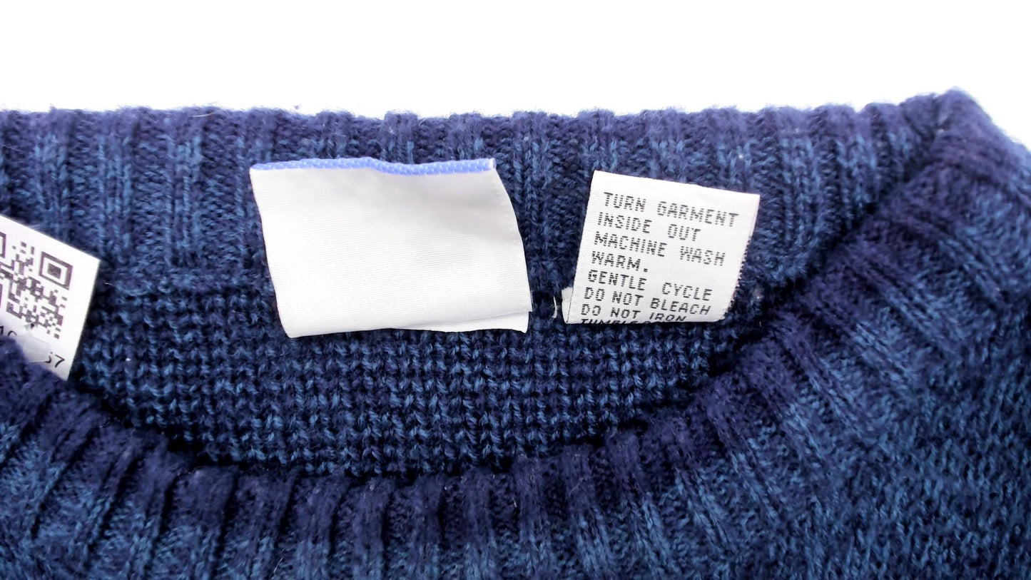 90s Fair Isle Sweater Navy White Gold Geometric Knit Crewneck Large L