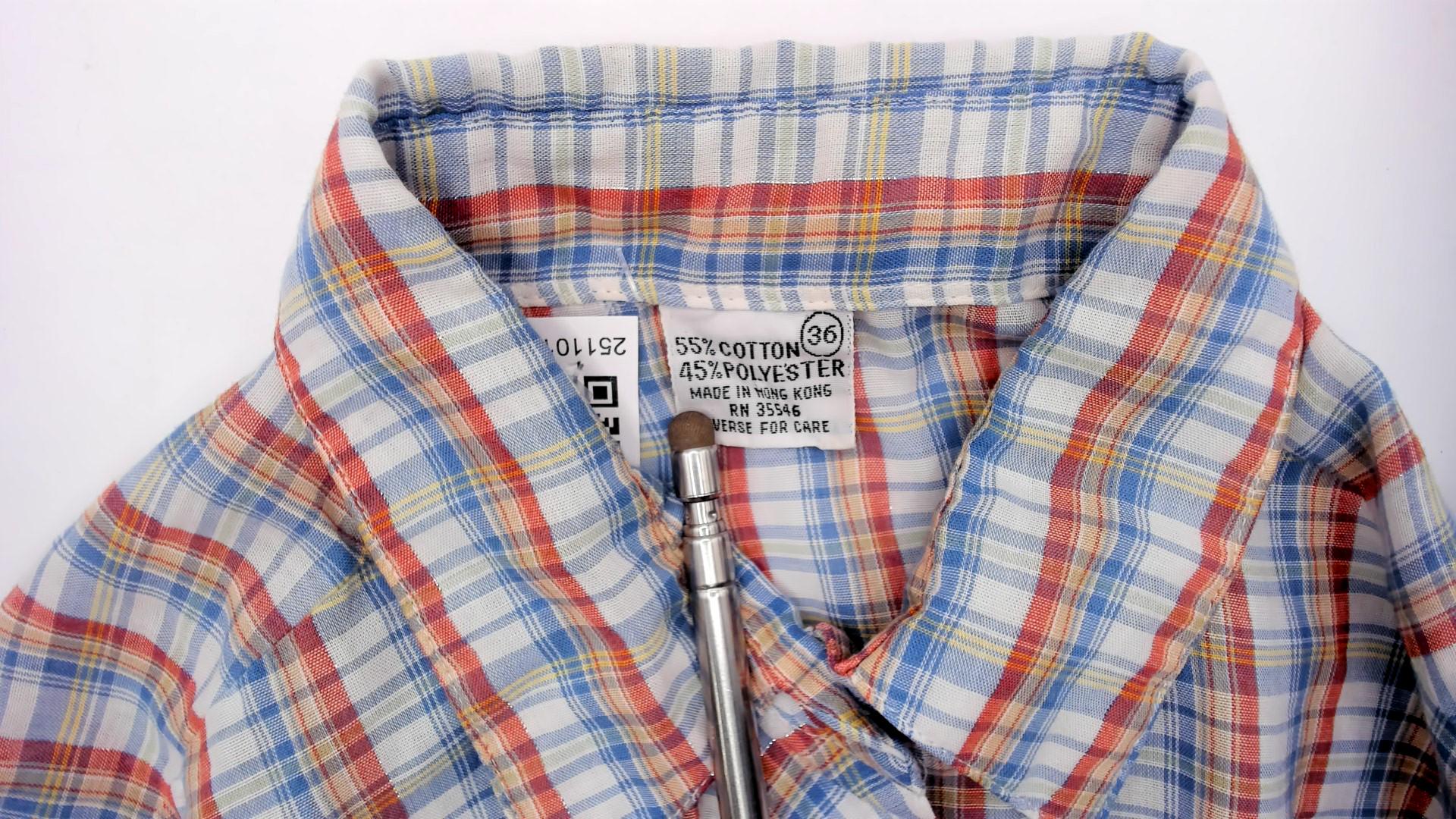 80s Plaid Button-Up Shirt Short Sleeve Pointed Collar Cotton Multicolor Medium