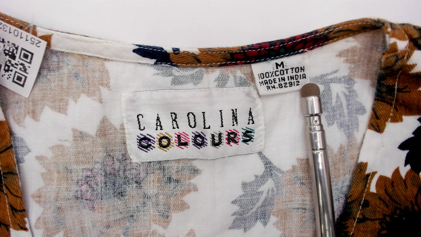 90s Carolina Colours Sunflower Floral Cotton Vest Cream Medium M