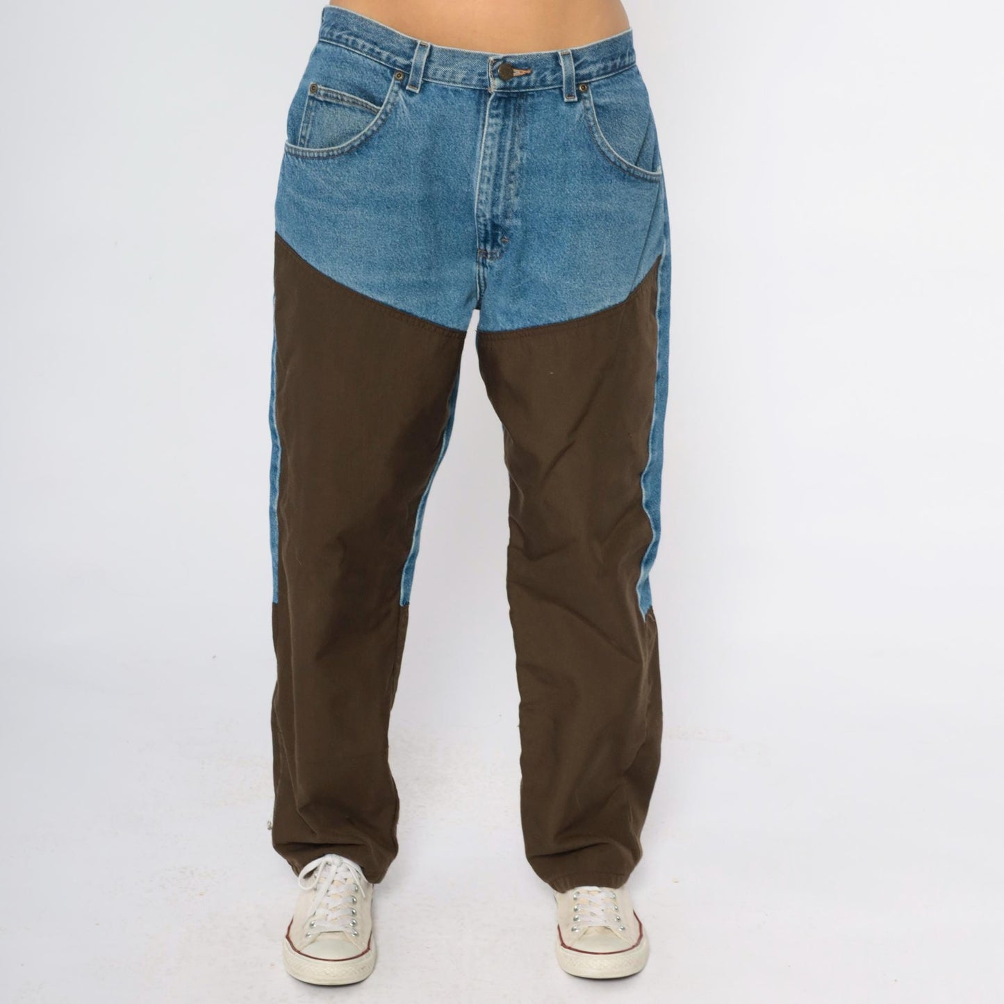Y2K Wrangler Work Jeans Two Tone Denim Nylon Straight Leg Men's 36x30
