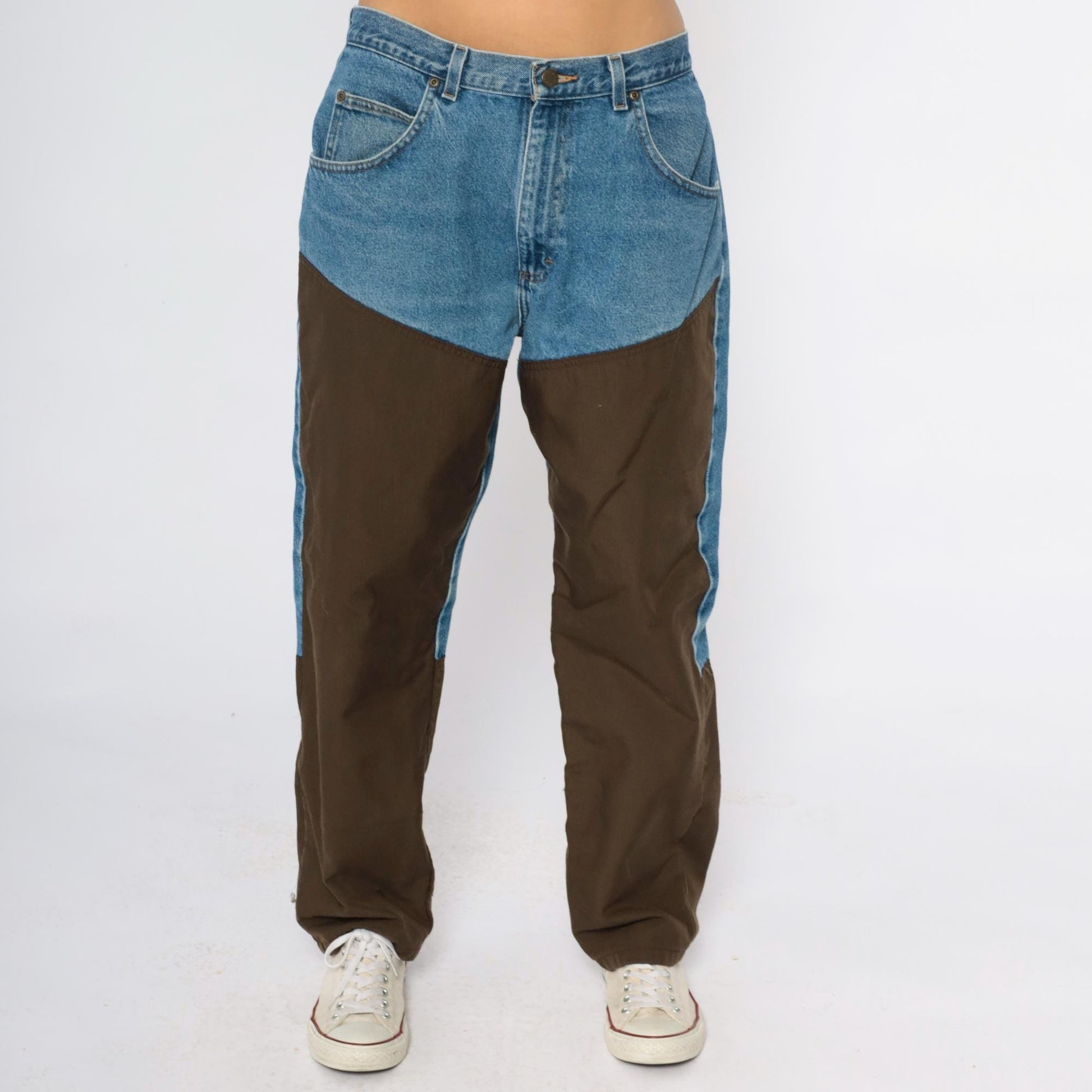 Y2K Wrangler Work Jeans Two Tone Denim Nylon Straight Leg Men's 36x30