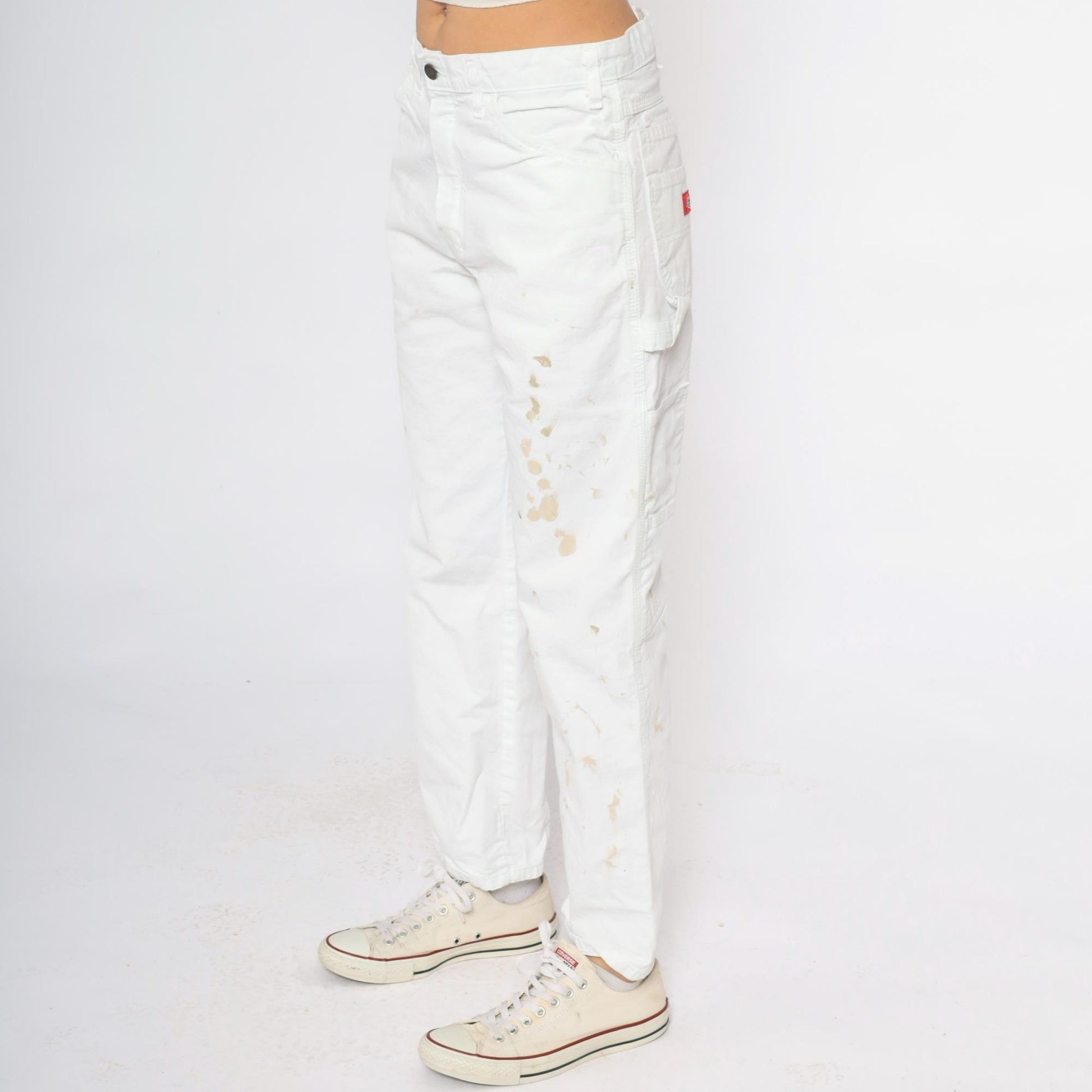 Y2K Dickies White Cargo Pants Distressed Workwear Cotton 32