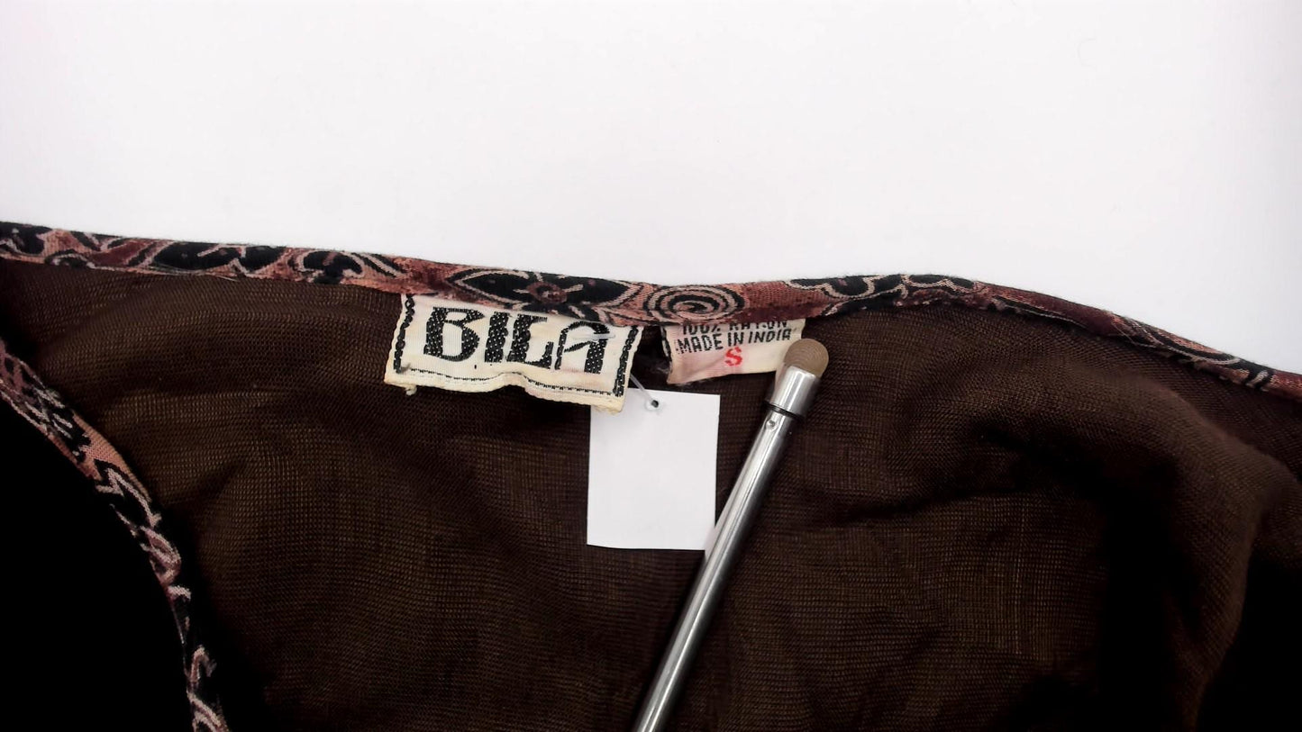 Y2K Bila Patchwork Velvet Maxi Dress Brown Paisley Rayon Small