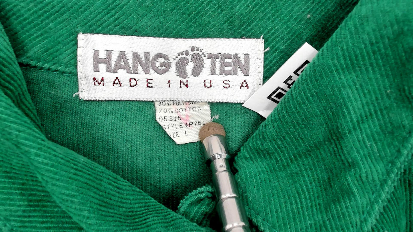 80s Hang Ten Emerald Green Corduroy Shirt Button-Up Long Sleeve Large L