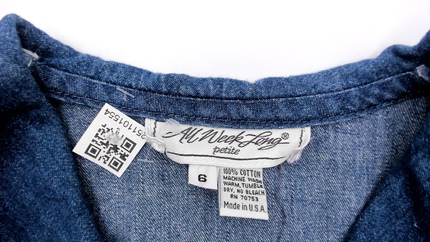 90s All Week Long Denim Shirtdress Blue Cotton Peter Pan Collar Medium
