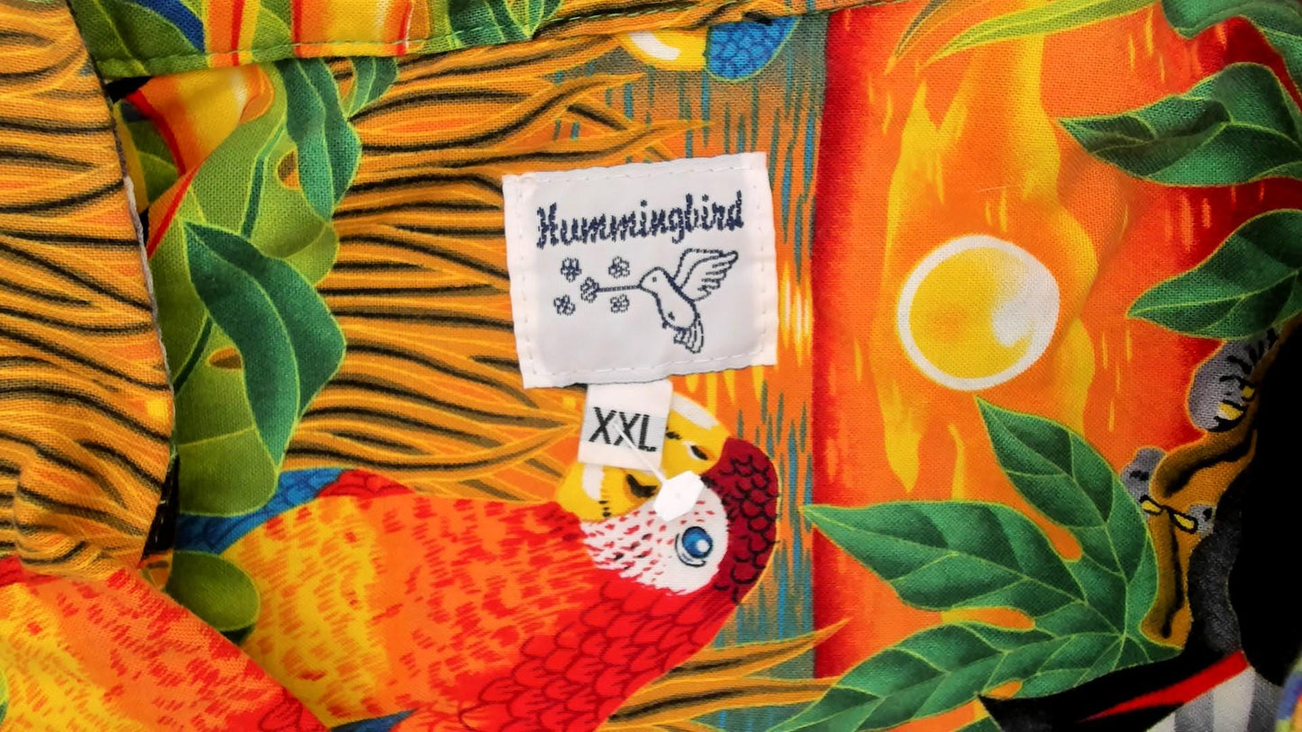 90s Hummingbird Tropical Bird Print Camp Collar Shirt Plus Size XXL