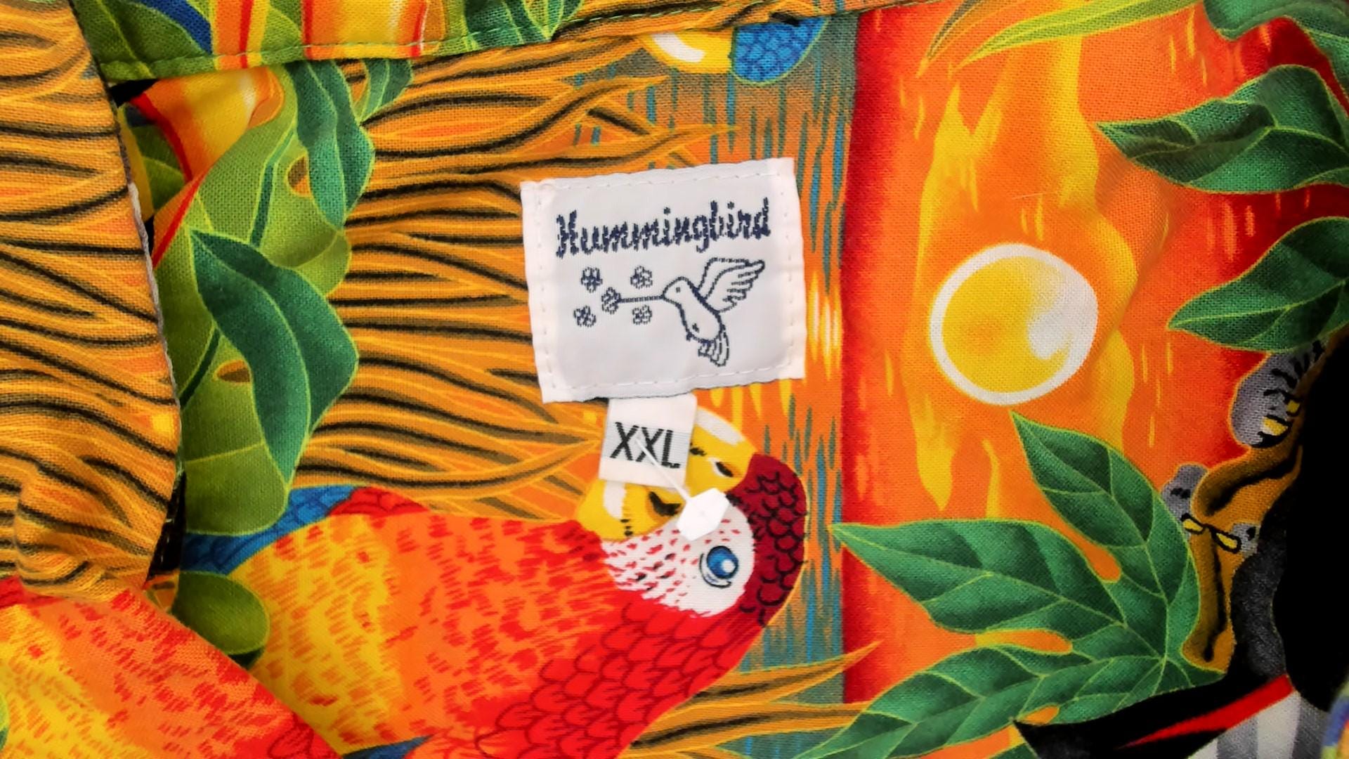 90s Hummingbird Tropical Bird Print Camp Collar Shirt Plus Size XXL