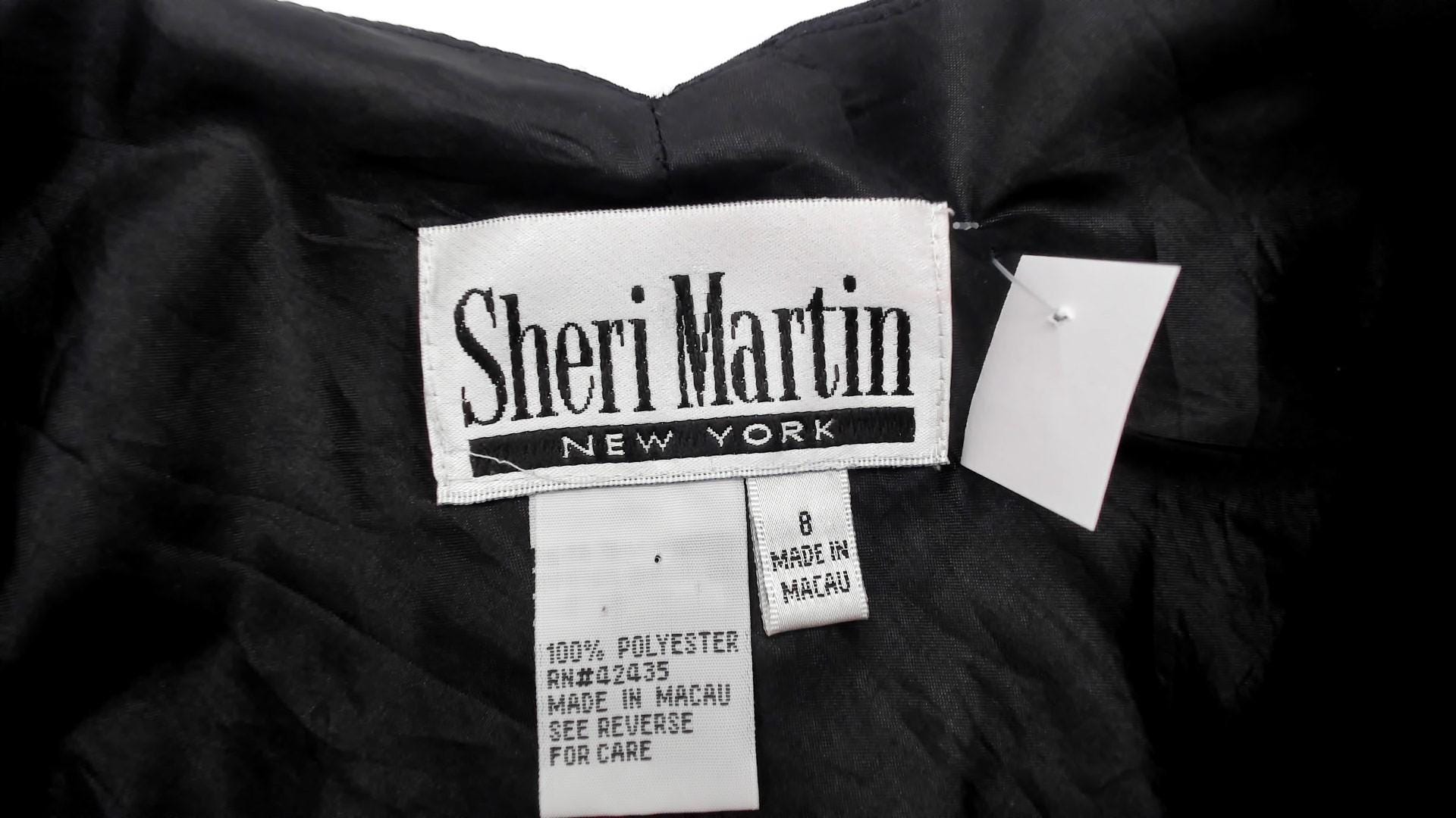 90s Sheri Martin Black Mini Dress Rhinestone V-Neck Cap Sleeve Medium