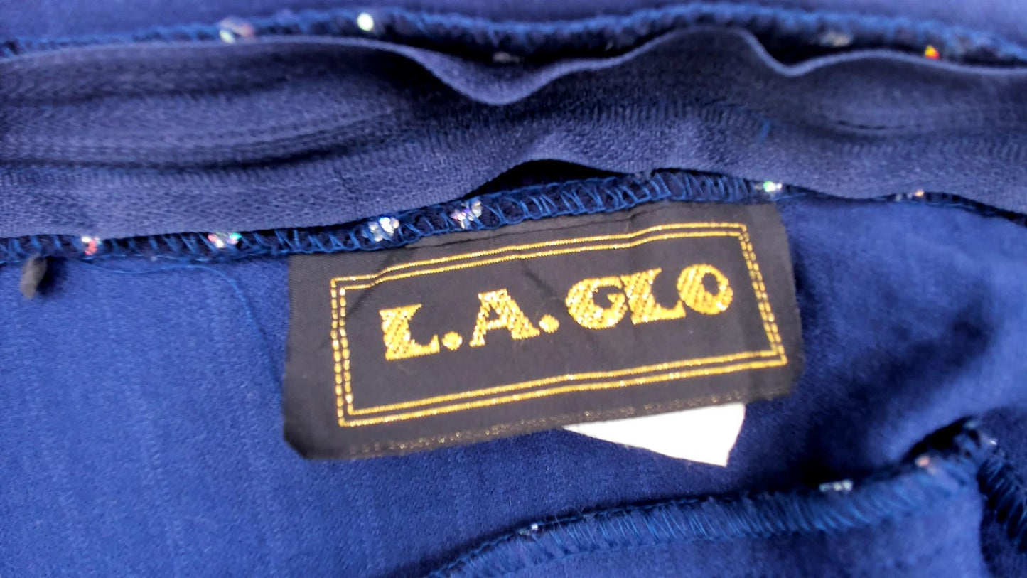 90s La Glo Dark Blue Mini Slip Dress Silver Glitter Dots Spaghetti Strap Small