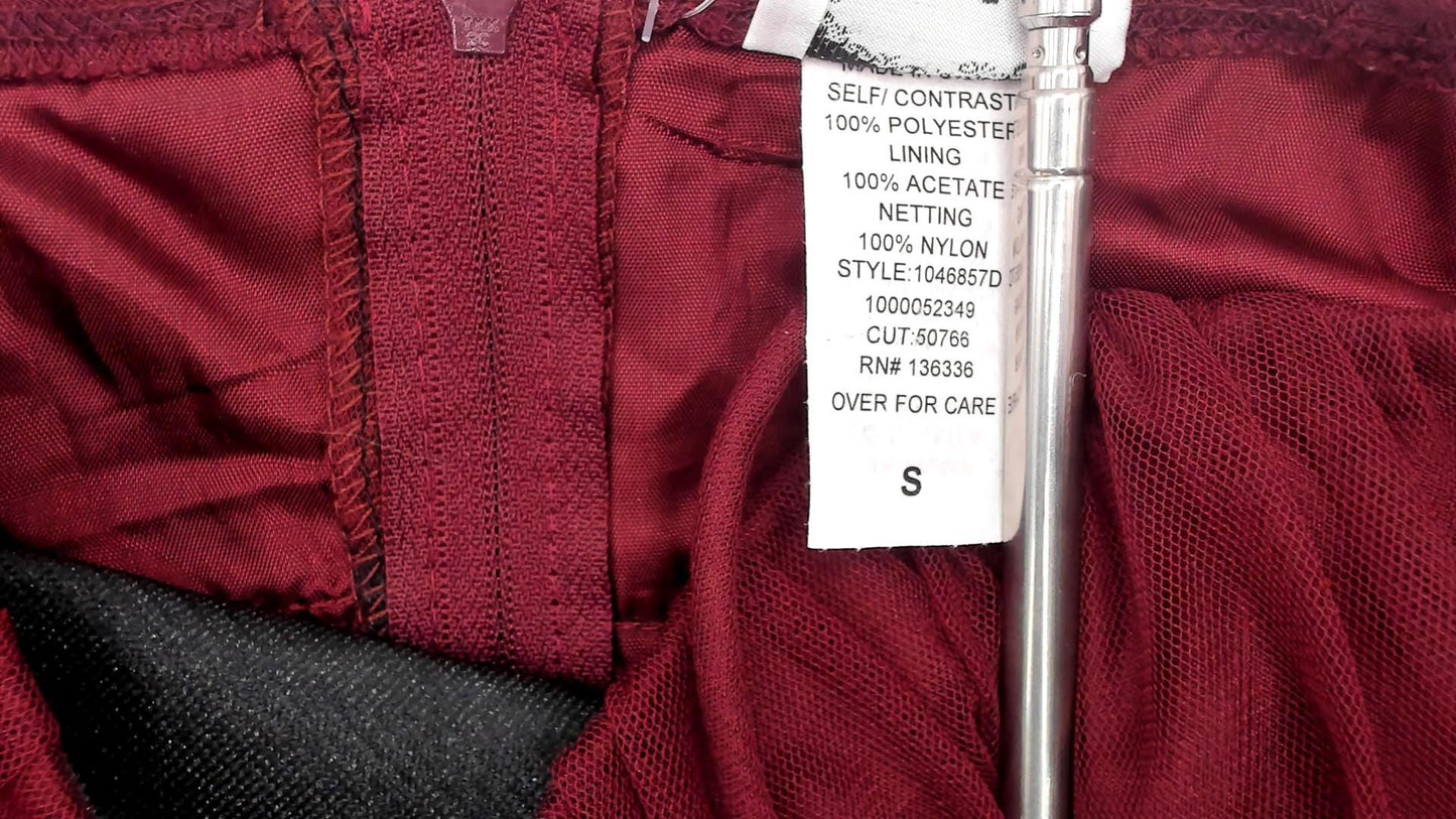 Y2K Burgundy Mini Dress Sequin Lace Spaghetti Strap Small