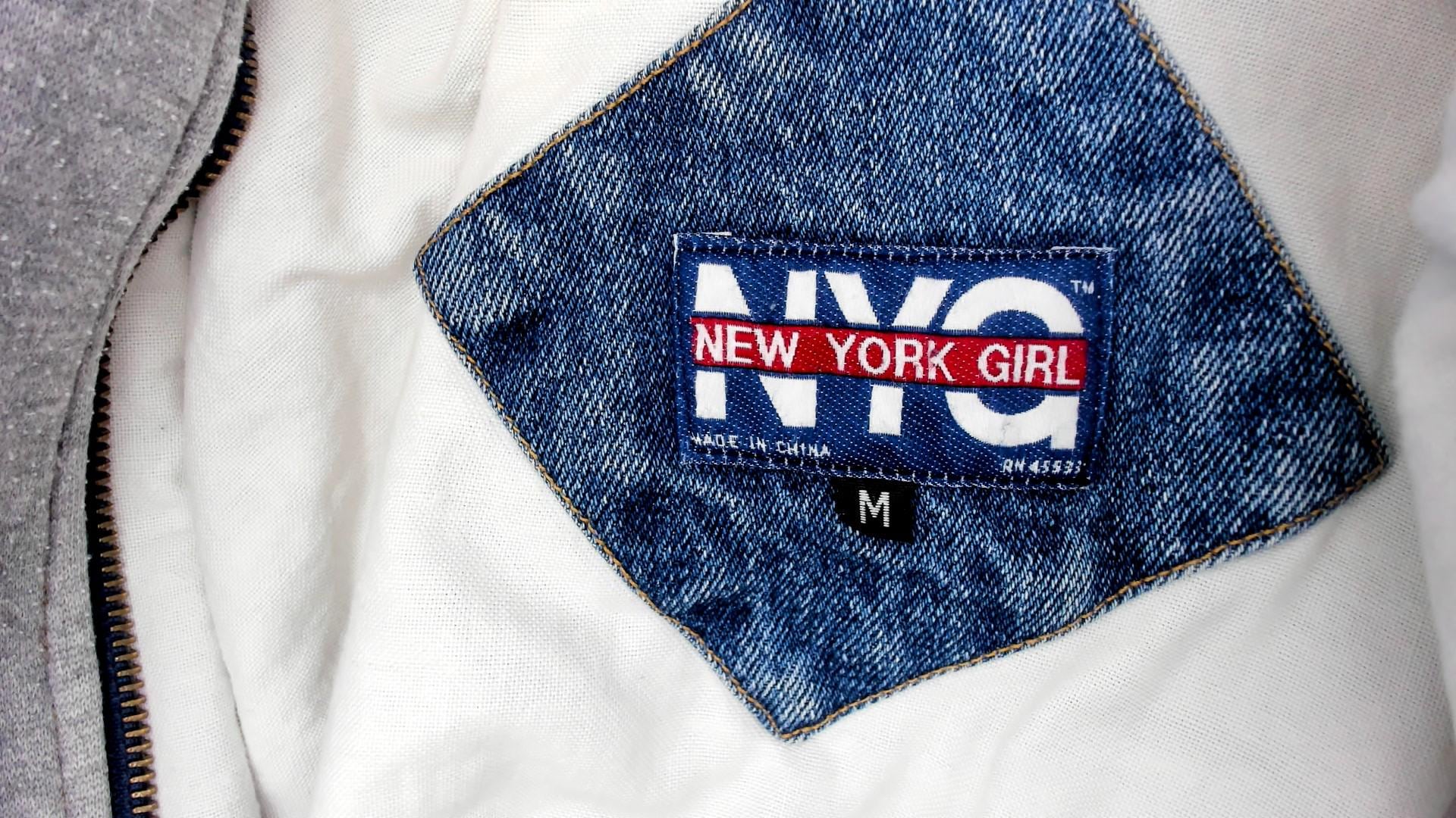 90s New York Girl Denim Jacket Colorblock Hood Toggle Closure Medium M