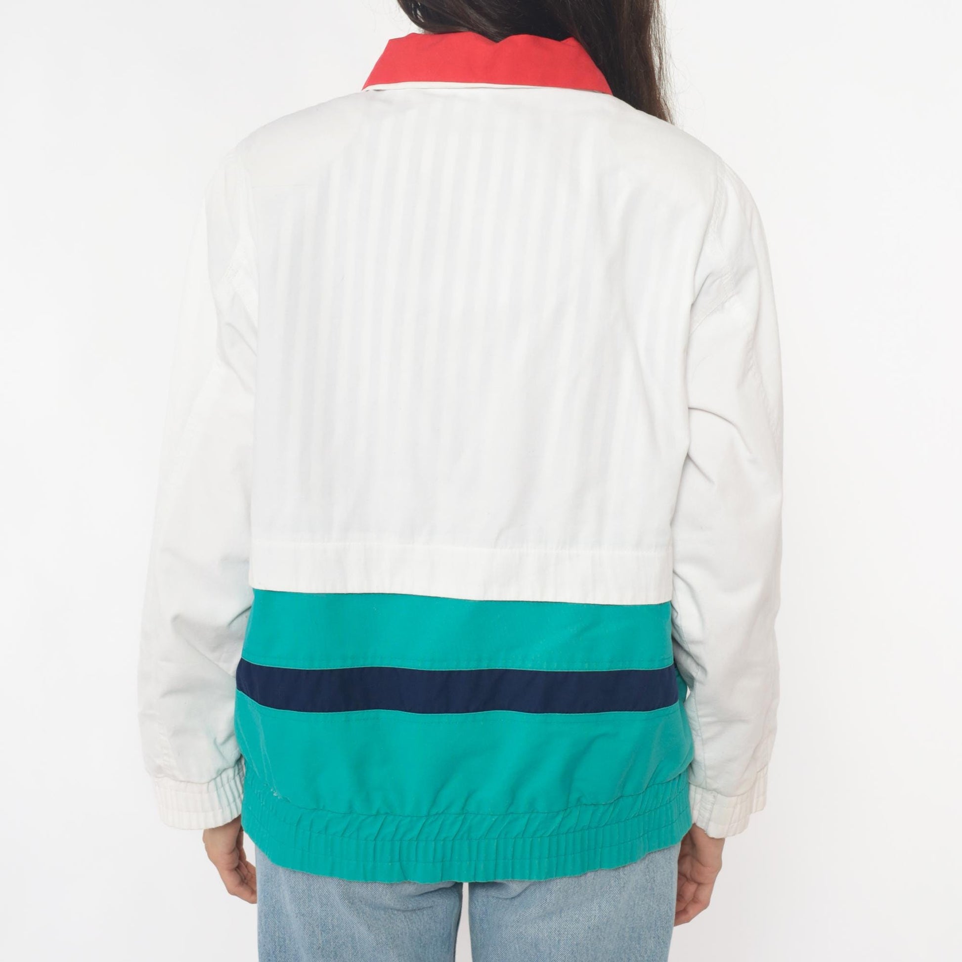 90s Izzi Spirit Colorblock Windbreaker White Teal Navy Small