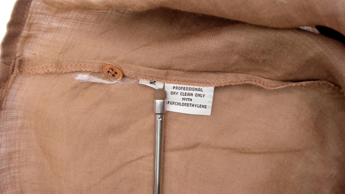 Calvin Klein 80s Tan Button-Up Shirt Pointed Collar Chest Pockets Small