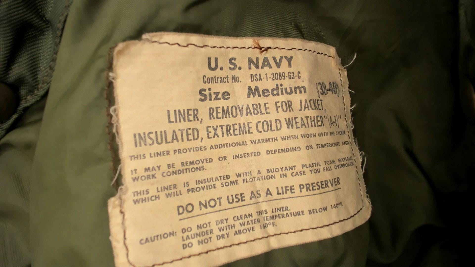 60s US Navy A1 Bomber Jacket Olive Green Quilted Lined Medium