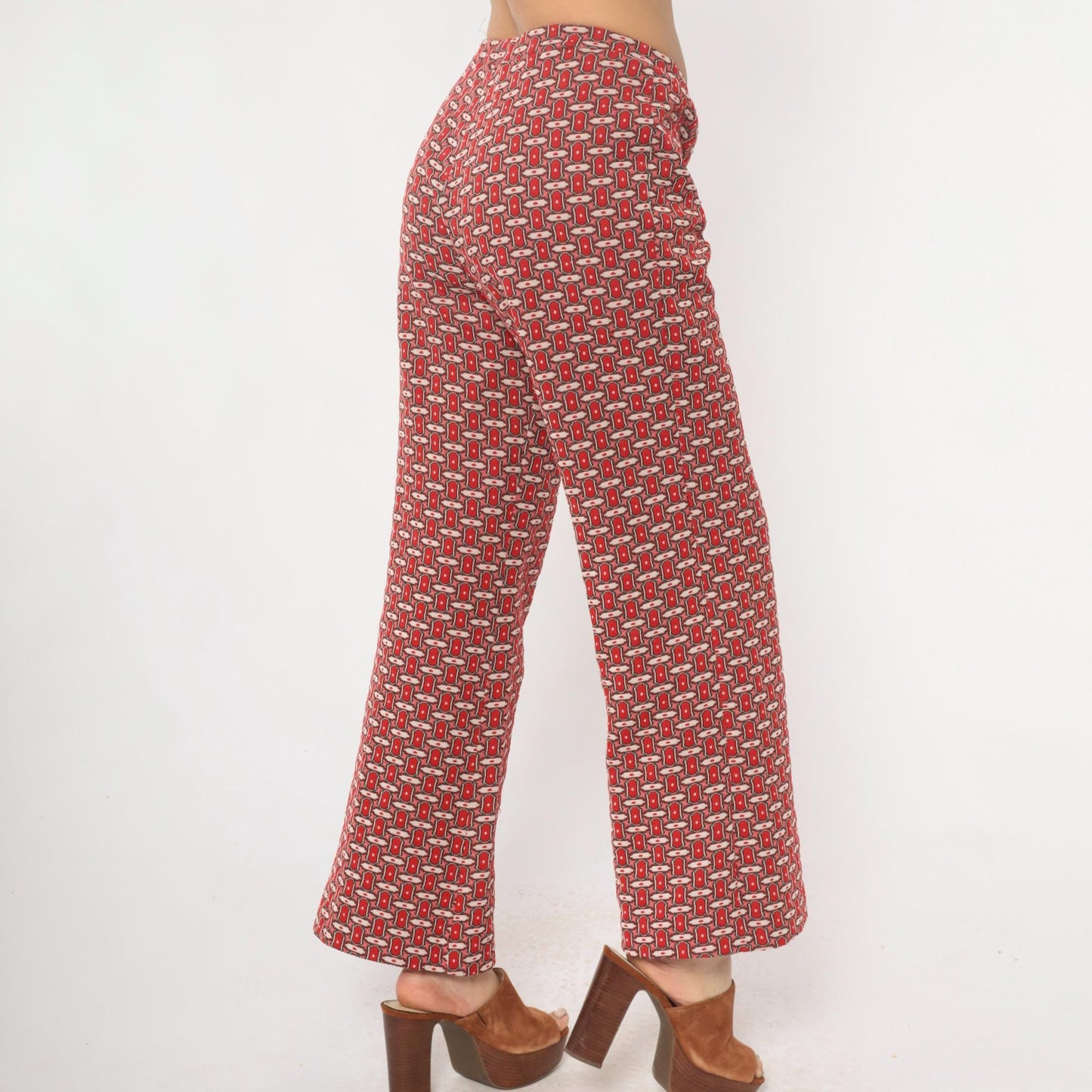 70s Red Lion Geometric Chain Print Straight Leg Trousers Burgundy Medium M