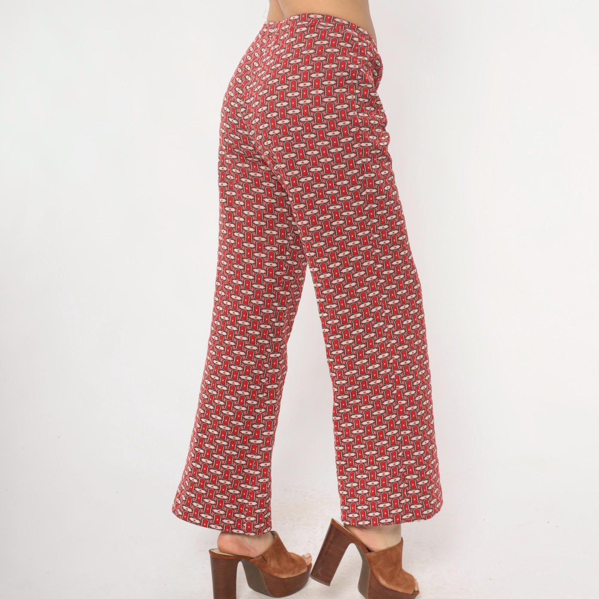 70s Red Lion Geometric Chain Print Straight Leg Trousers Burgundy Medium M