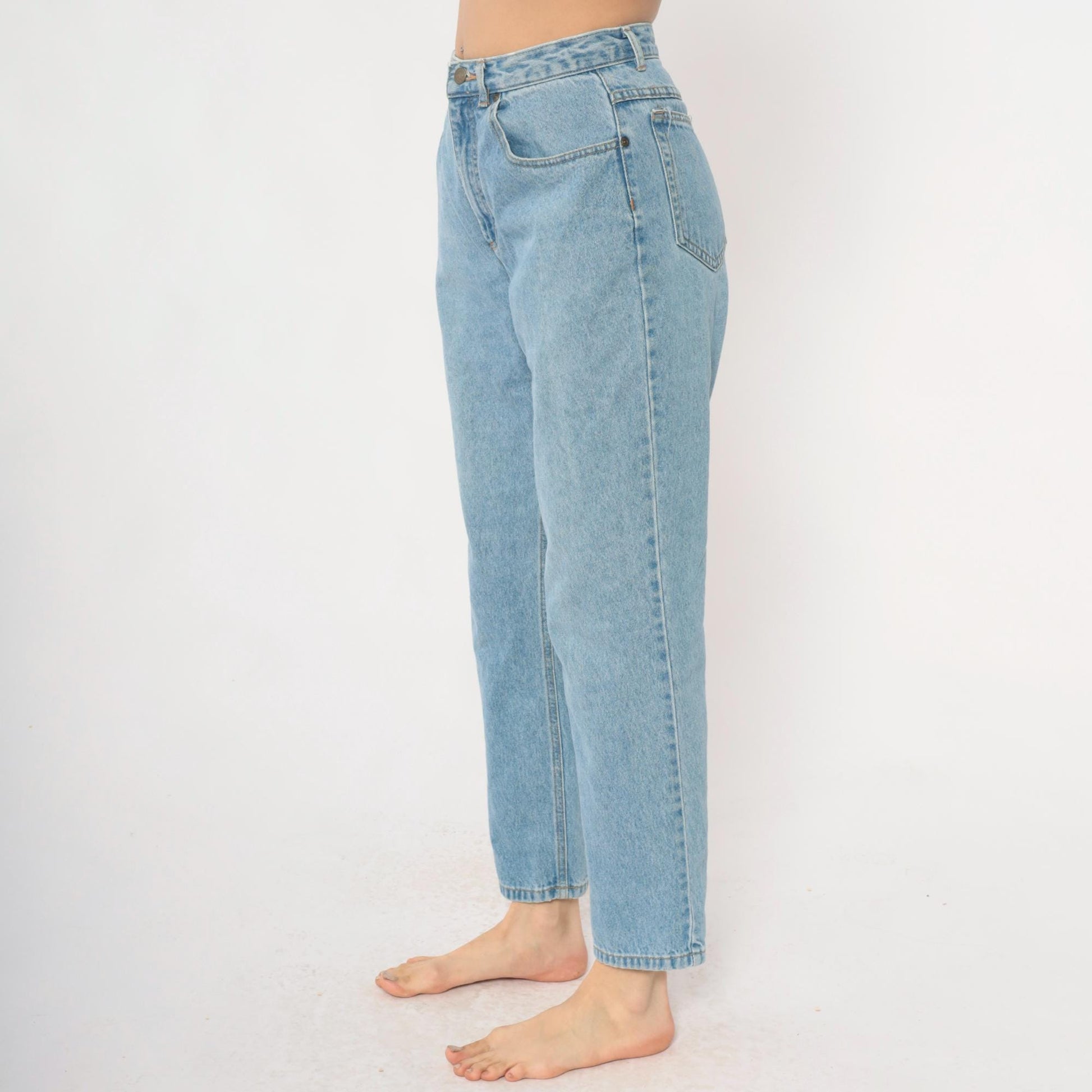 90s Liz Authentic High Waisted Jeans Light Wash Leaf Pocket Medium