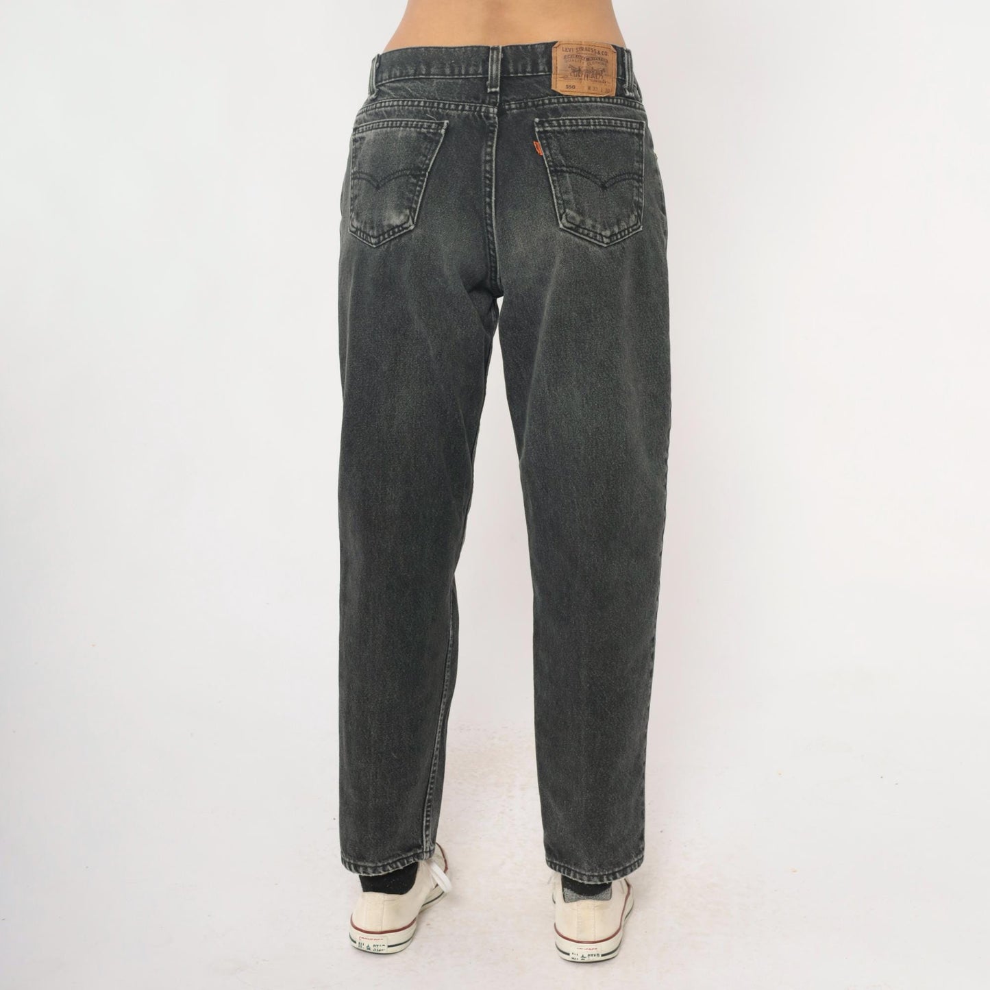 90s Levi's 550 Black Faded Denim High Waist Straight Leg Jeans 33