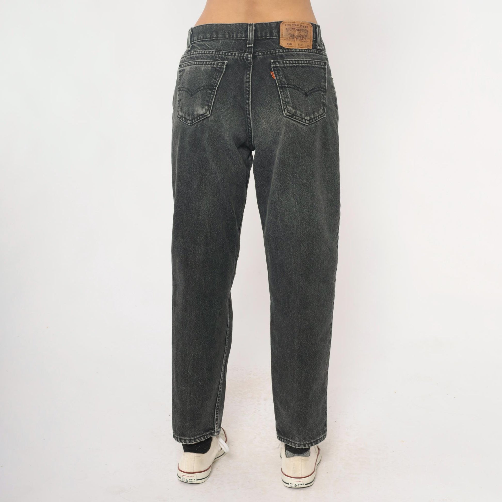 90s Levi's 550 Black Faded Denim High Waist Straight Leg Jeans 33